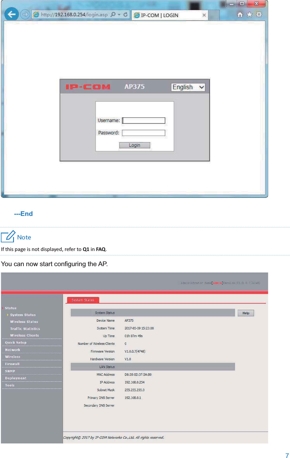  7   ---End4UZK If this page is not displayed, refer to Q1 in FAQ. You can now start configuring the AP.  