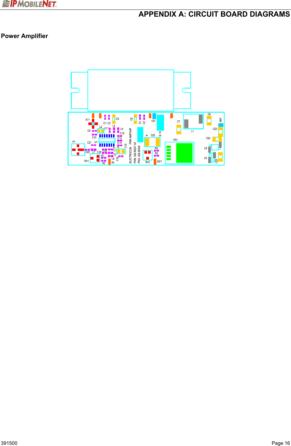  APPENDIX A: CIRCUIT BOARD DIAGRAMS   391500  Page 16 Power Amplifier                      ++
