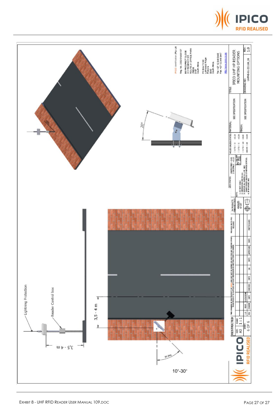    EXHIBIT 8 - UHF RFID READER USER MANUAL 109.DOC  PAGE 27 OF 27    10°-30° 