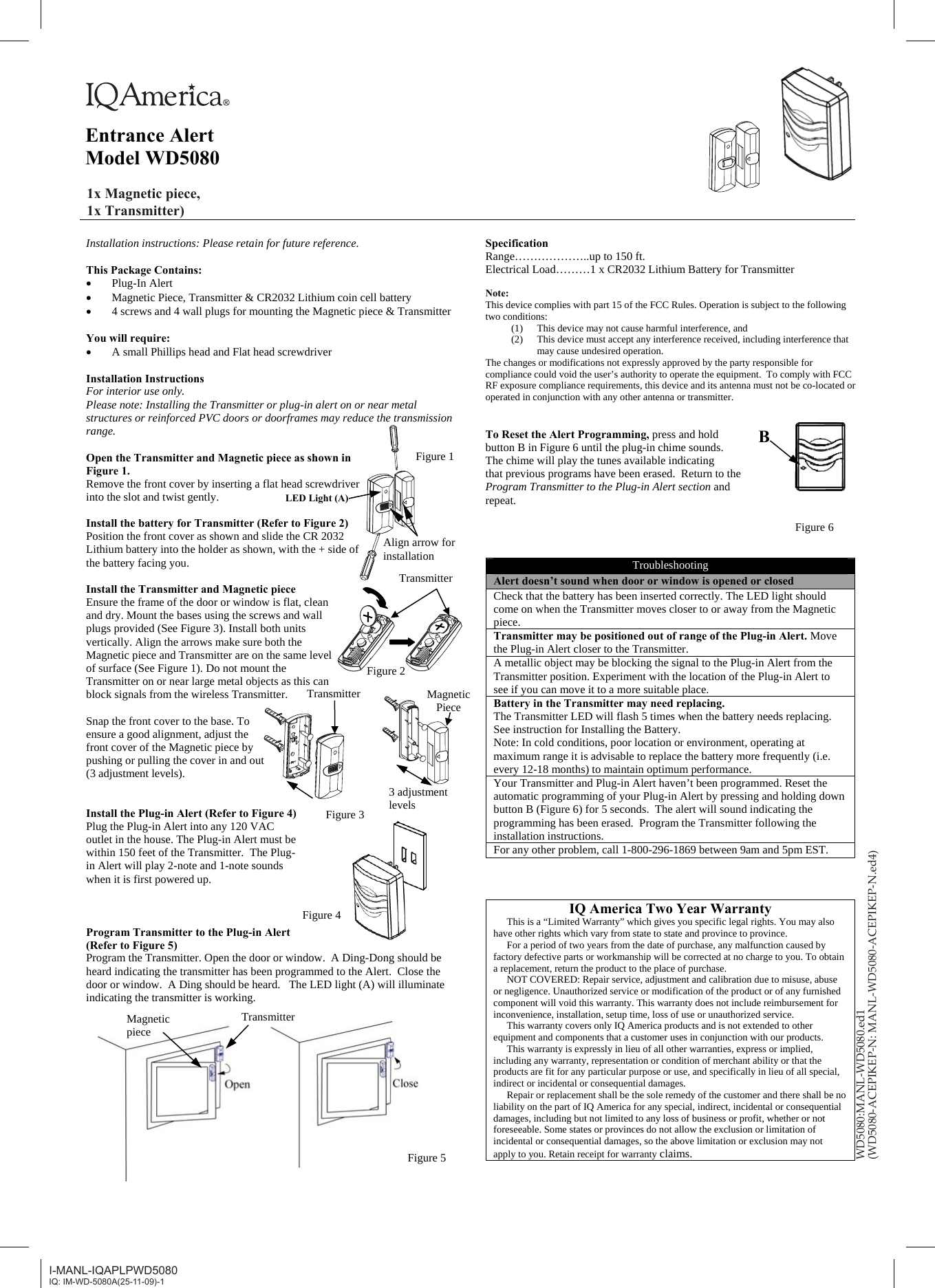 IQ Group QS502WD3130 RF Doorbell User Manual 1