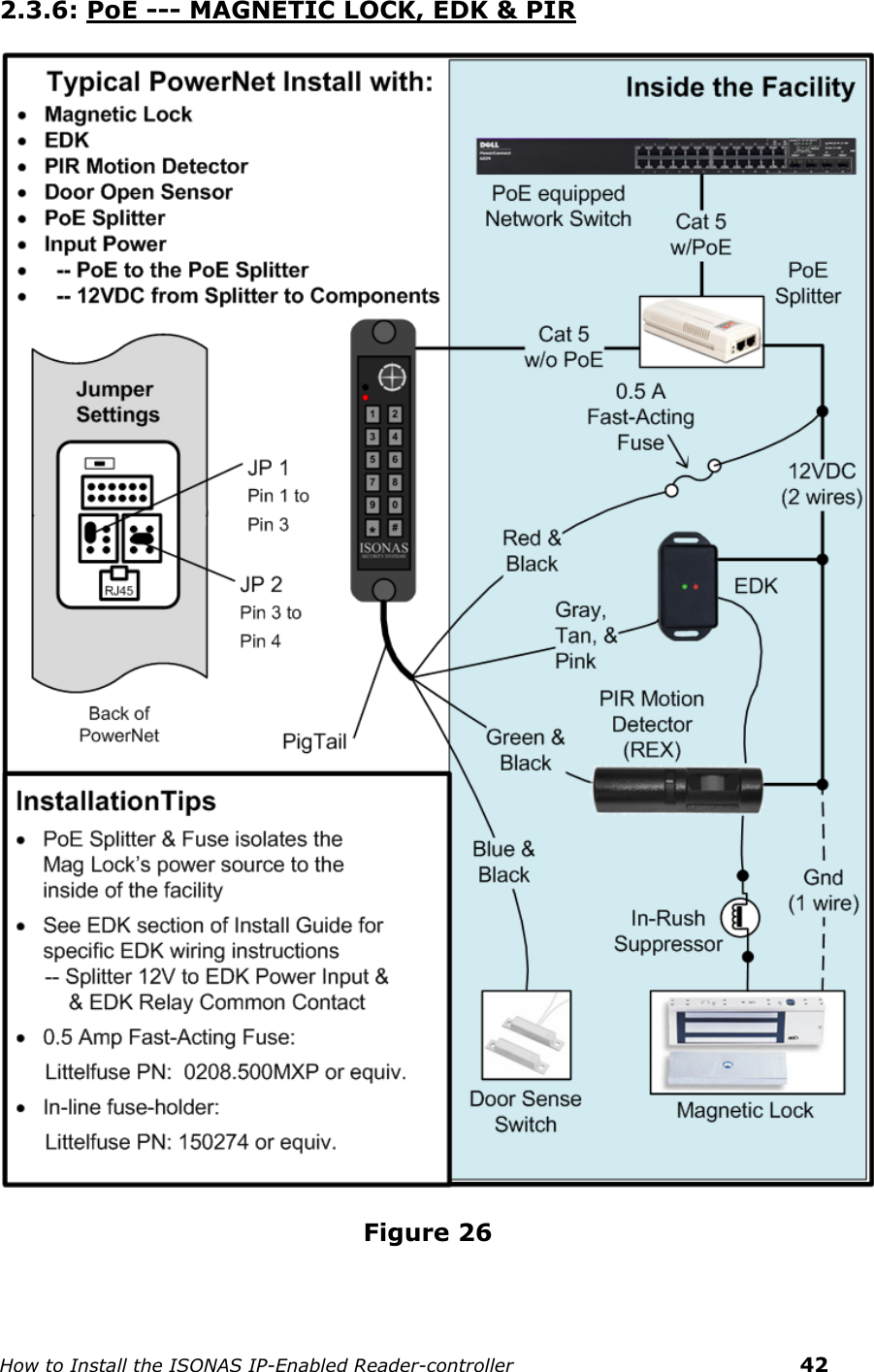    How to Install the ISONAS IP-Enabled Reader-controller    42 2.3.6: PoE --- MAGNETIC LOCK, EDK &amp; PIR         Figure 26 