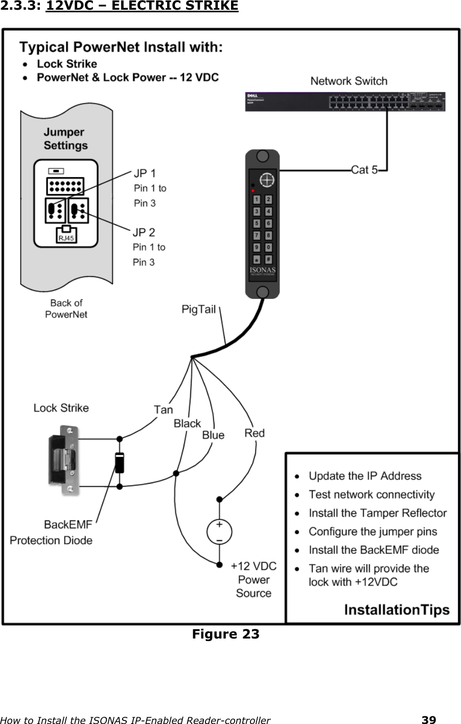    How to Install the ISONAS IP-Enabled Reader-controller    39 2.3.3: 12VDC – ELECTRIC STRIKE                                               Figure 23  