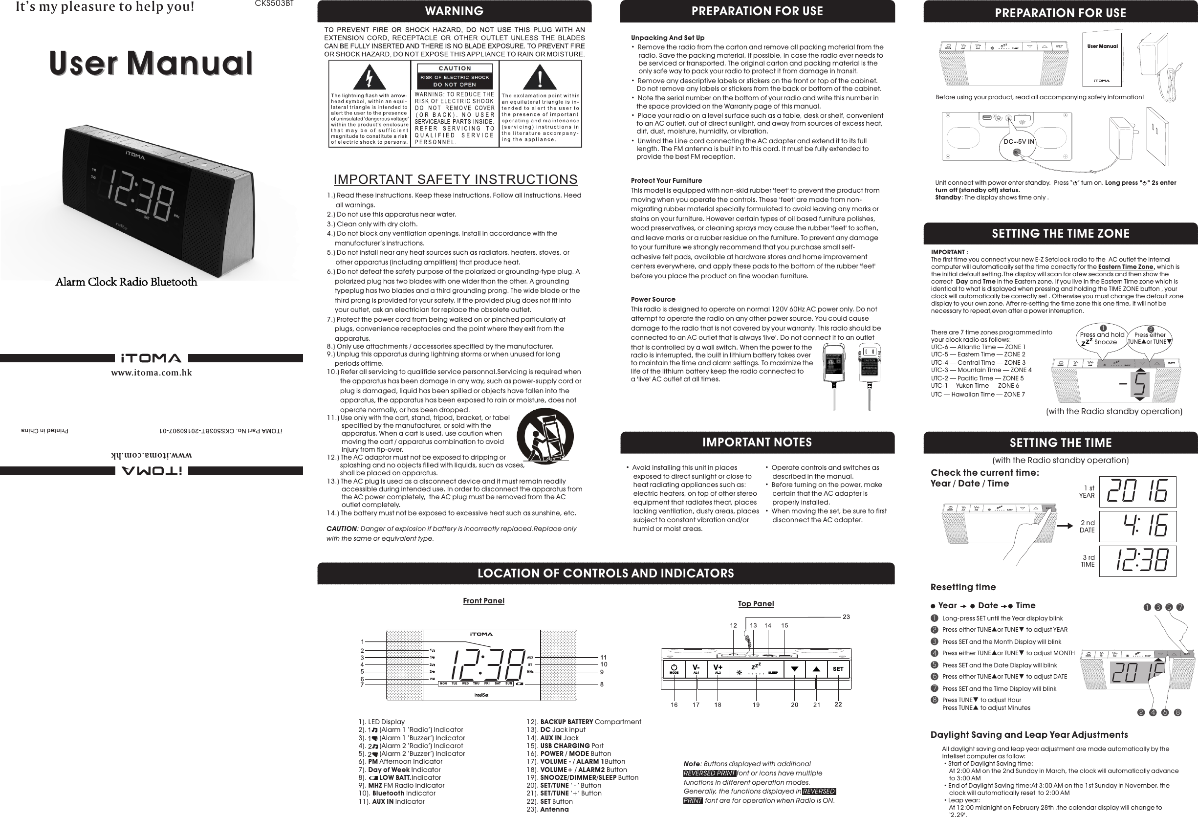 ITOMA ITCKS503 Alarm Clock Radio Bluetooth User Manual 2