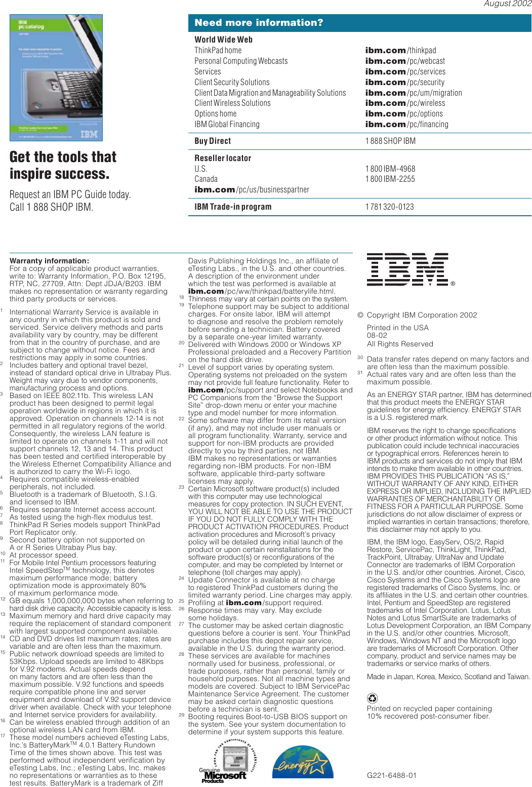 Page 6 of 6 - Ibm Ibm-Thinkpad-T30-Users-Manual- Ths6488f  Ibm-thinkpad-t30-users-manual