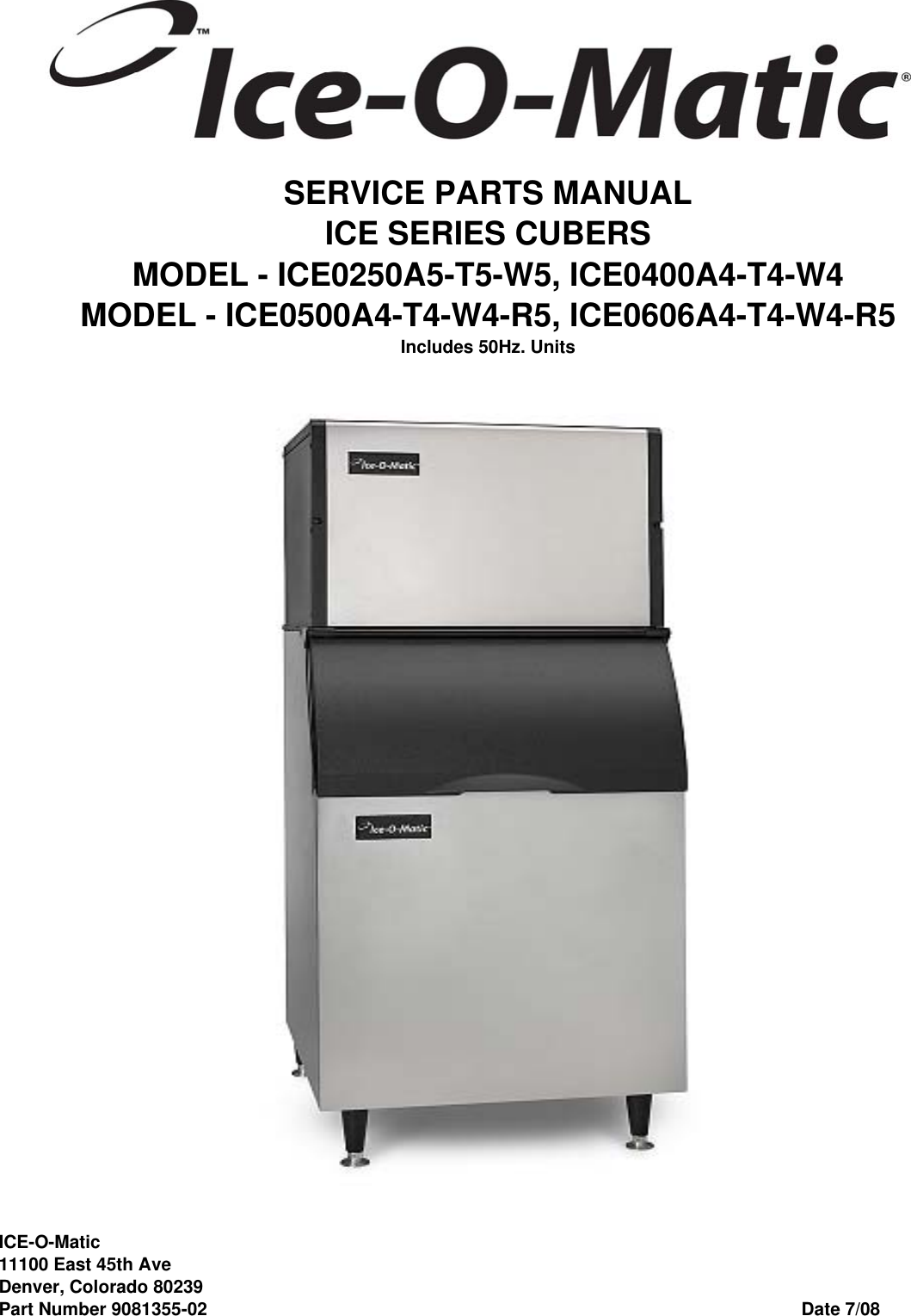 Ice O Matic Ice0250A5 T5 W5 Users Manual