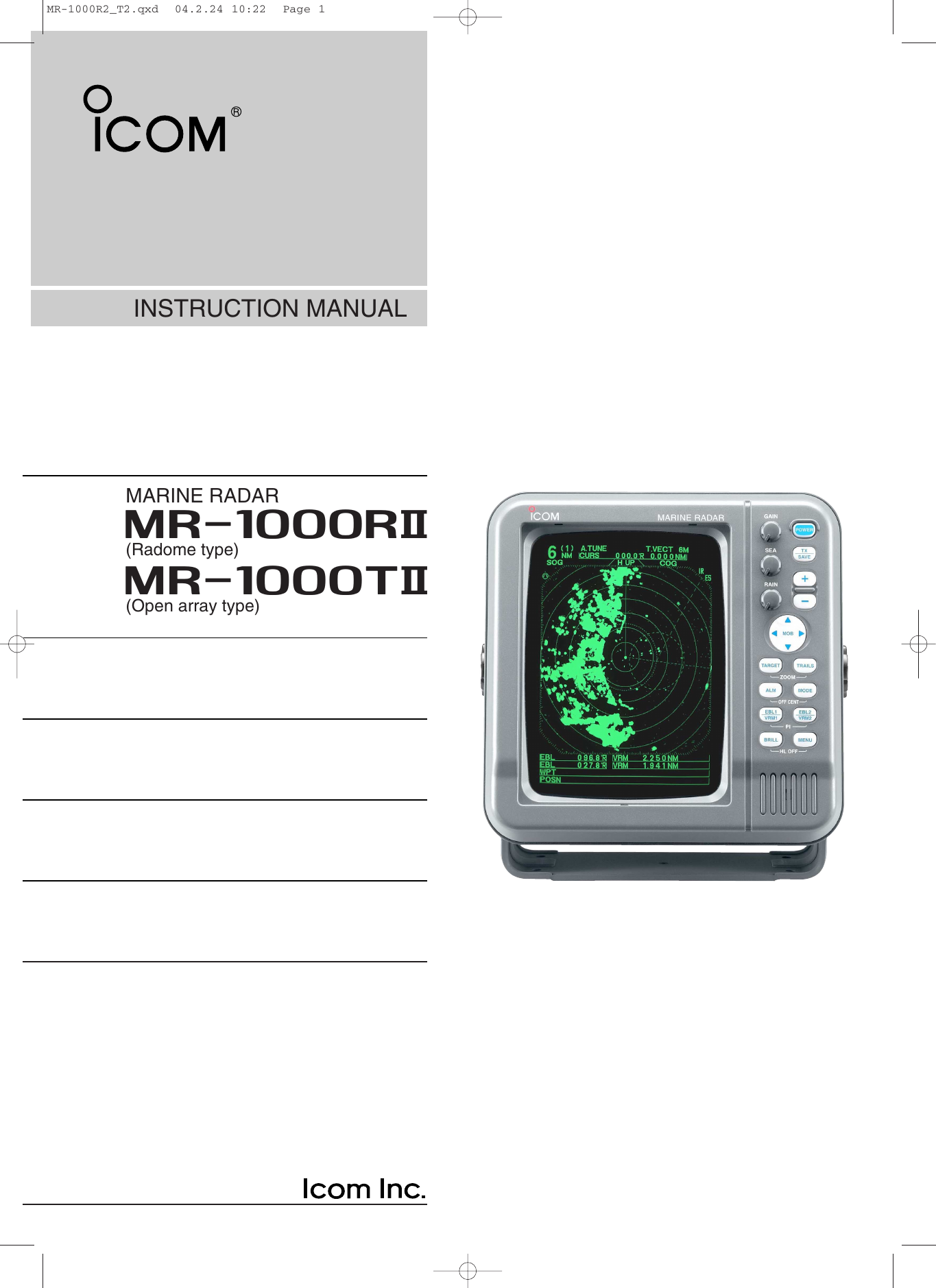 Icom Mr 1000R Users Manual 1000RII/TII Instruction