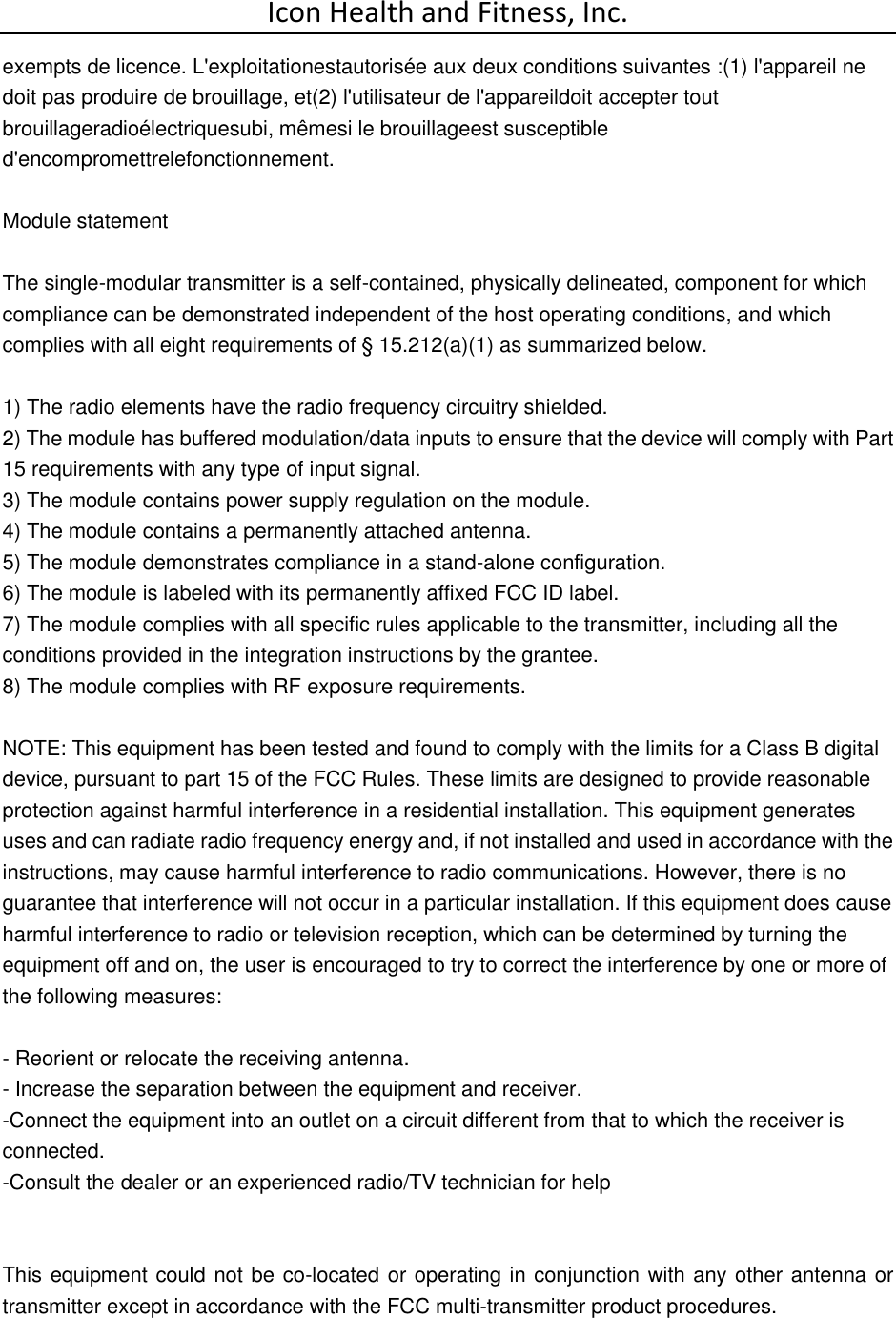 Page 3 of Icon Health and Fitness BTAUD1 Bluetooth Module User Manual 