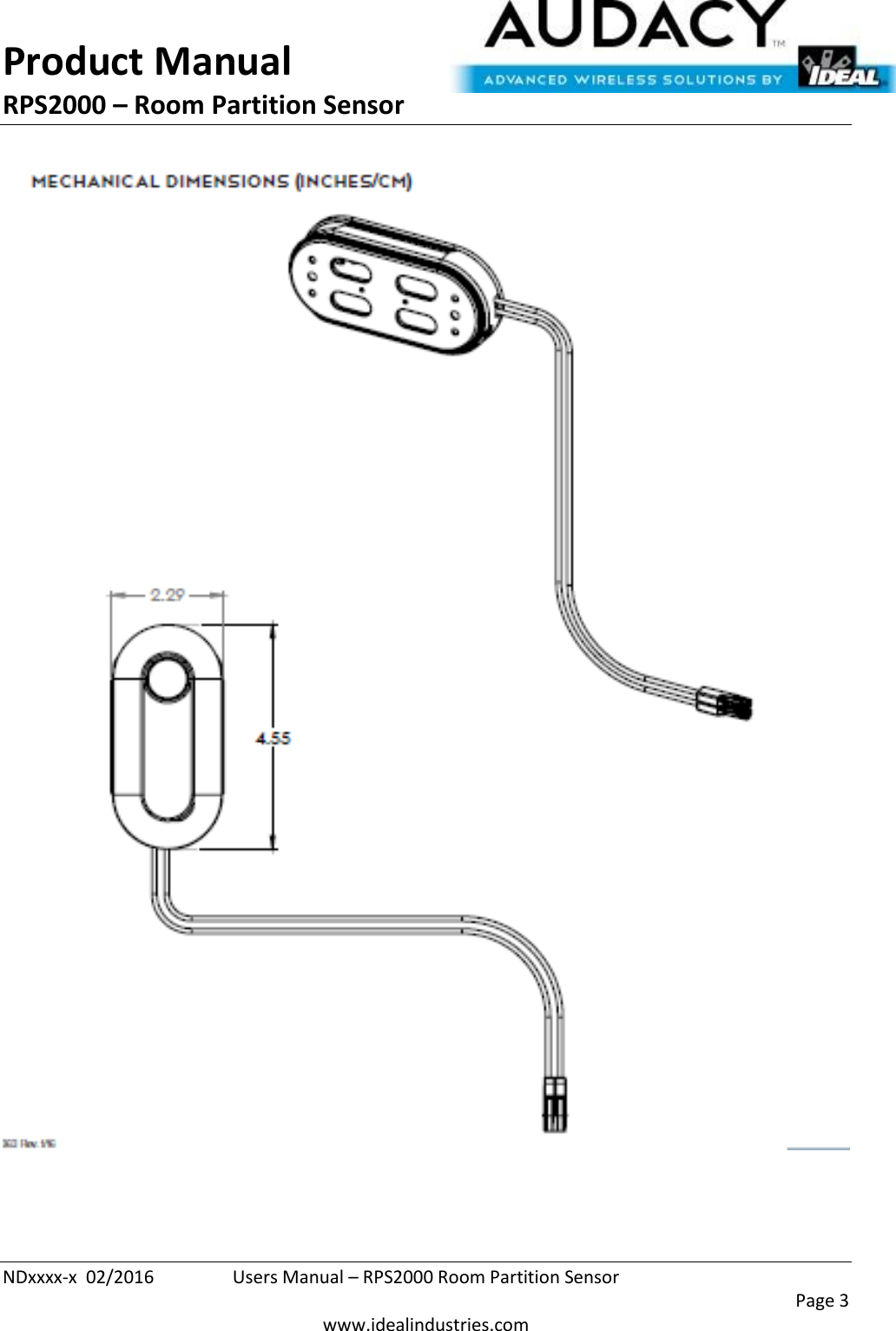 Product Manual RPS2000 – Room Partition Sensor  NDxxxx-x  02/2016  Users Manual – RPS2000 Room Partition Sensor     Page 3  www.idealindustries.com    