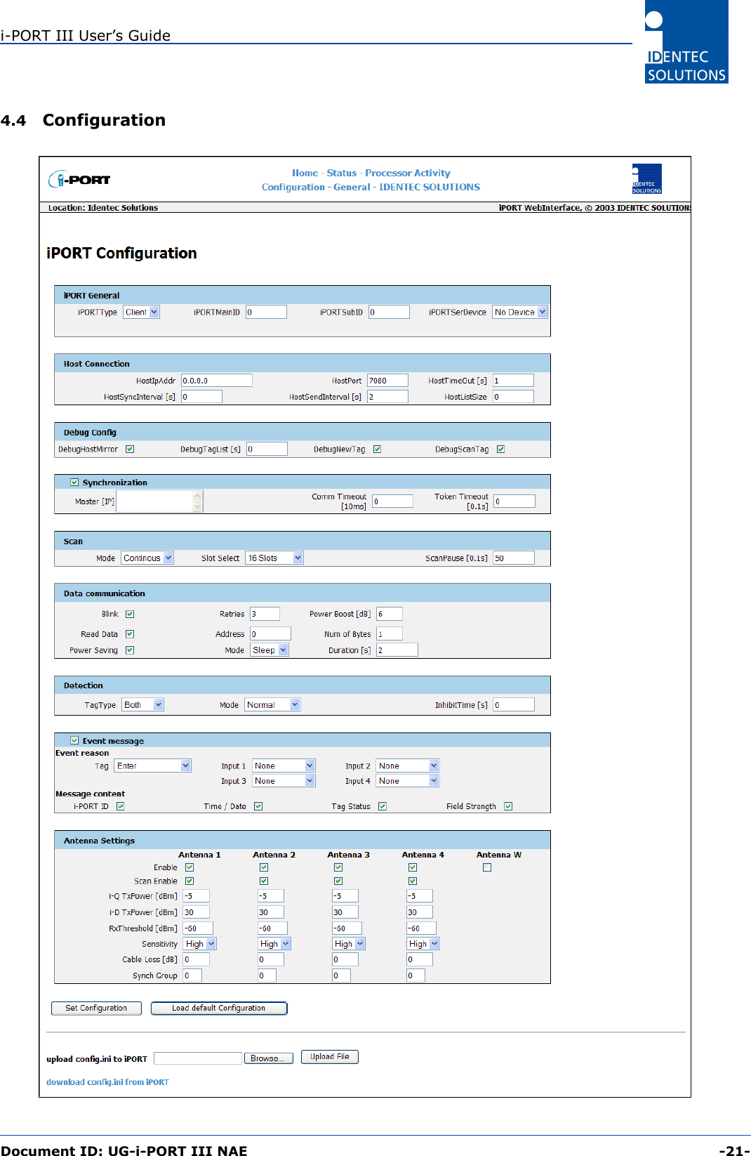 i-PORT III User’s Guide  Document ID: UG-i-PORT III NAE     -21-  4.4  Configuration   