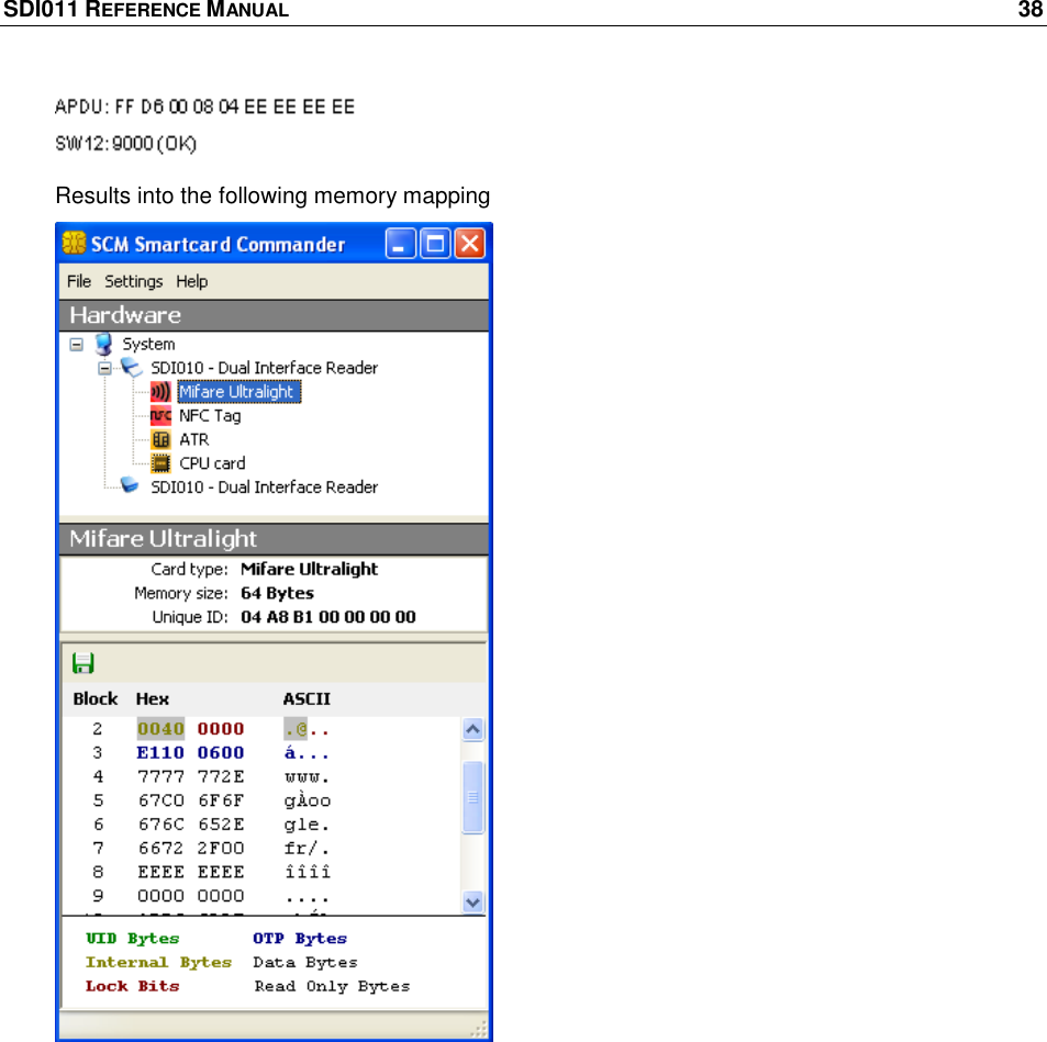 SDI011 REFERENCE MANUAL    38   Results into the following memory mapping   