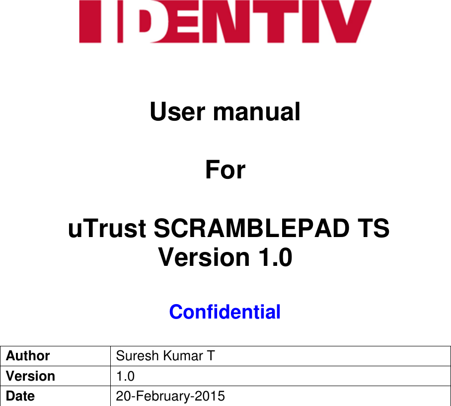 Identiv SPTS-01 uTrust Scramblepad TS User Manual