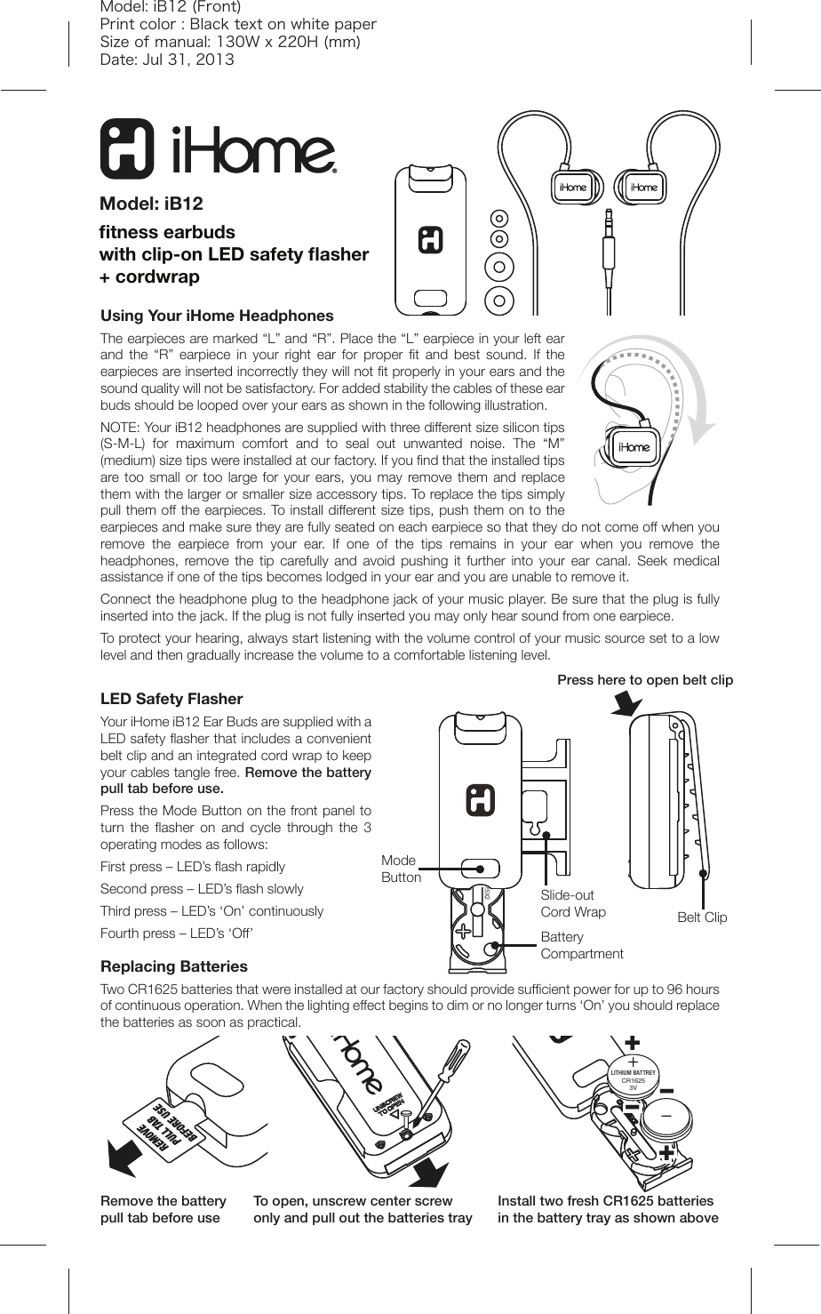 Page 1 of 2 - Ihome Ihome-Ib12-Users-Manual- IB12 IB_07-31-2013  Ihome-ib12-users-manual