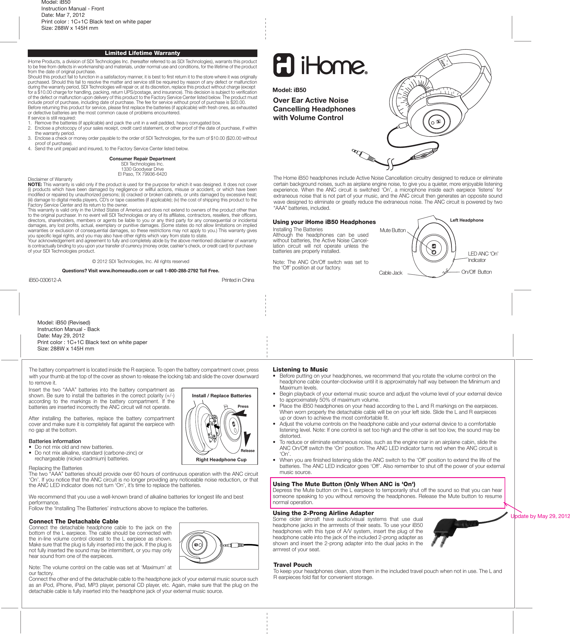 Page 1 of 2 - Ihome Ihome-Ib50-Users-Manual- IB50 IB May-29-12  Ihome-ib50-users-manual