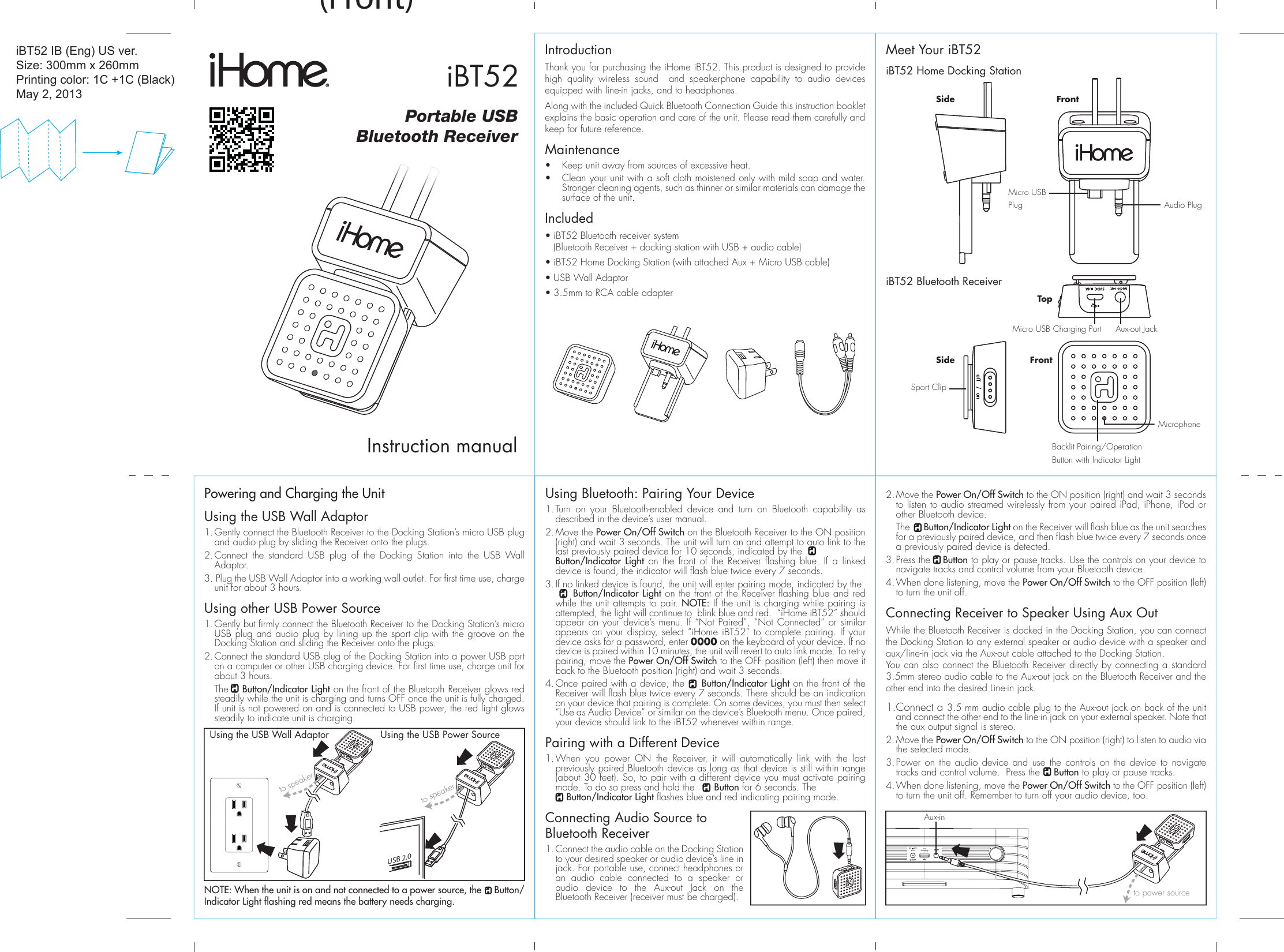 Page 1 of 12 - Ihome Ihome-Ibt52-Users-Manual-  Ihome-ibt52-users-manual