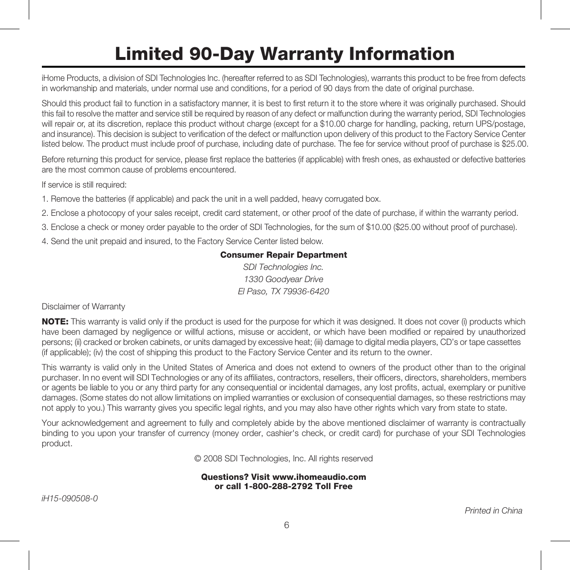 Page 8 of 8 - Ihome Ihome-Ih15-Users-Manual- Ihome-ih15-users-manual