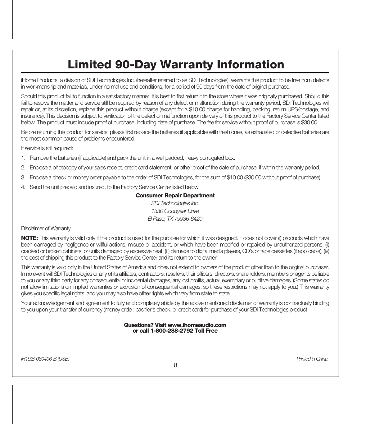 Page 10 of 10 - Ihome Ihome-Ih19-Users-Manual-  Ihome-ih19-users-manual