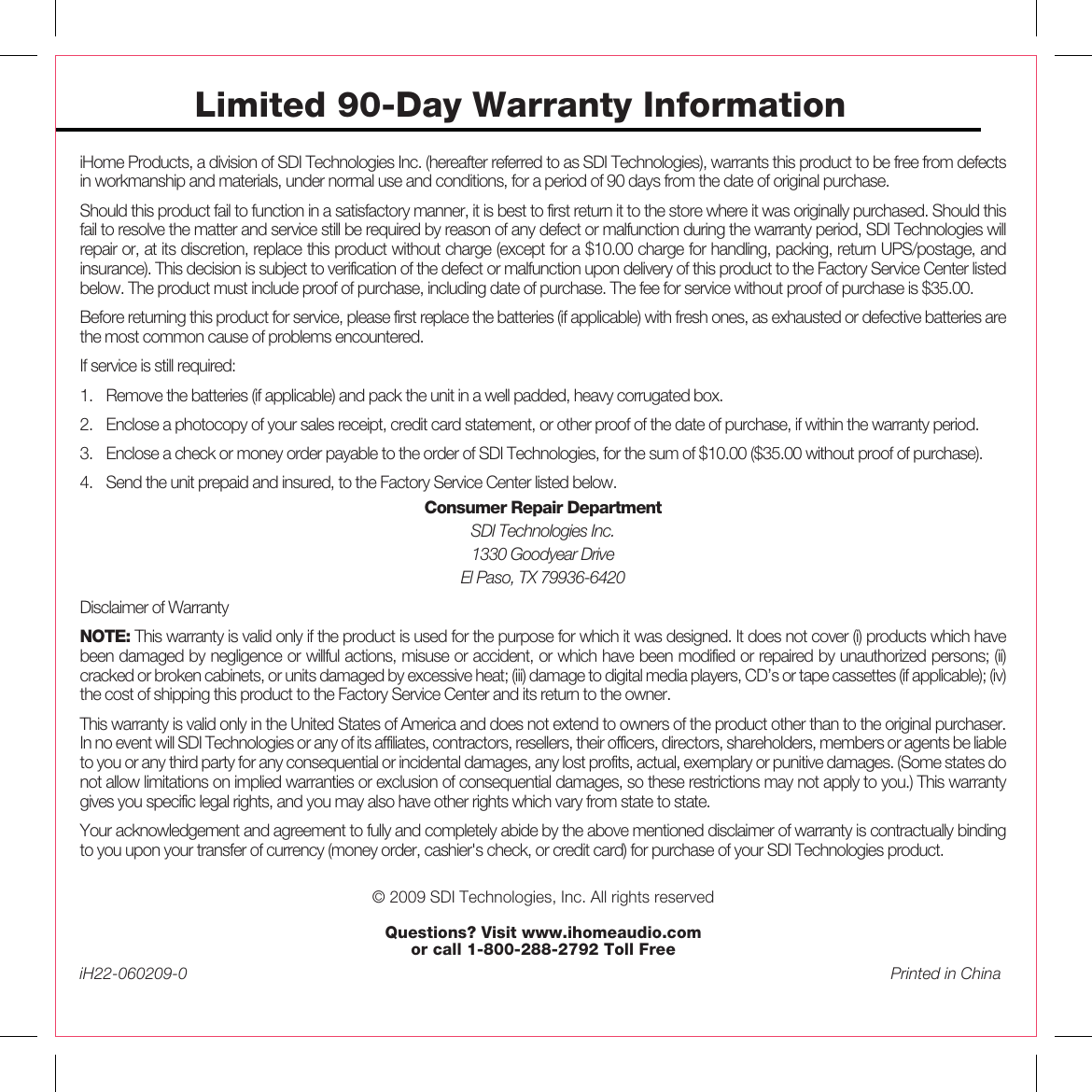 Page 12 of 12 - Ihome Ihome-Ih22-Users-Manual-  Ihome-ih22-users-manual