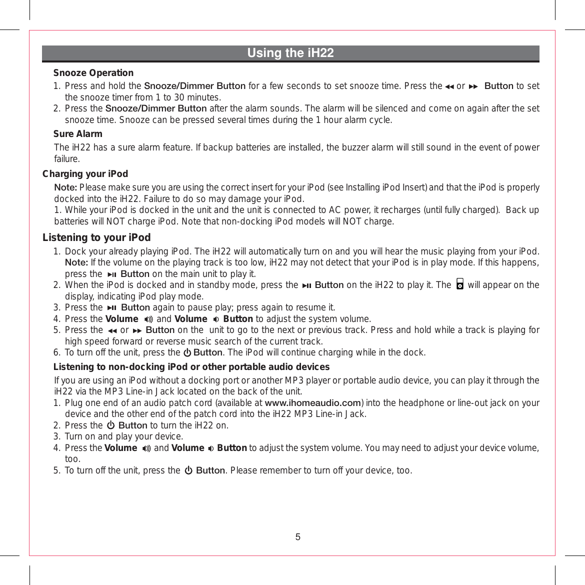 Page 9 of 12 - Ihome Ihome-Ih22-Users-Manual-  Ihome-ih22-users-manual