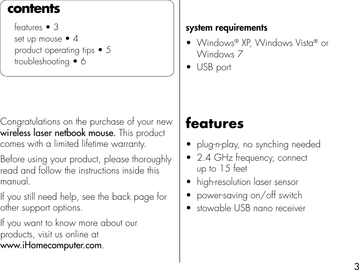 Page 3 of 8 - Ihome Ihome-Ih-M182Zb-Users-Manual-  Ihome-ih-m182zb-users-manual