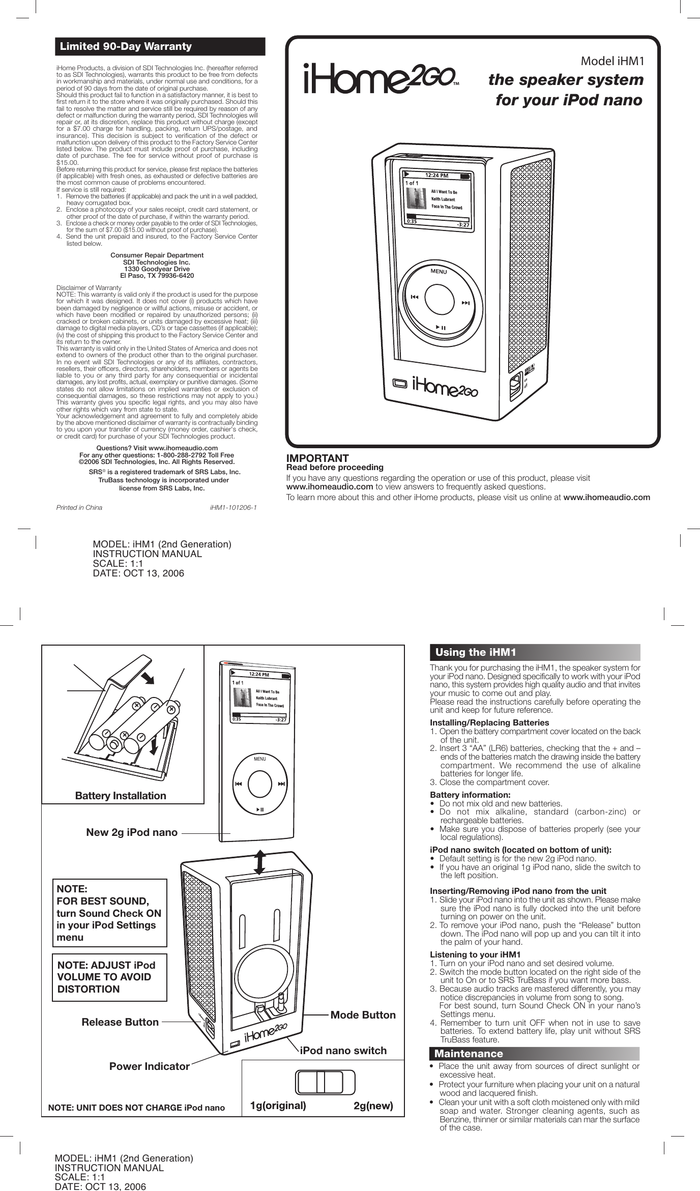 Ihome Ihm1 Users Manual IB (2nd Generation)