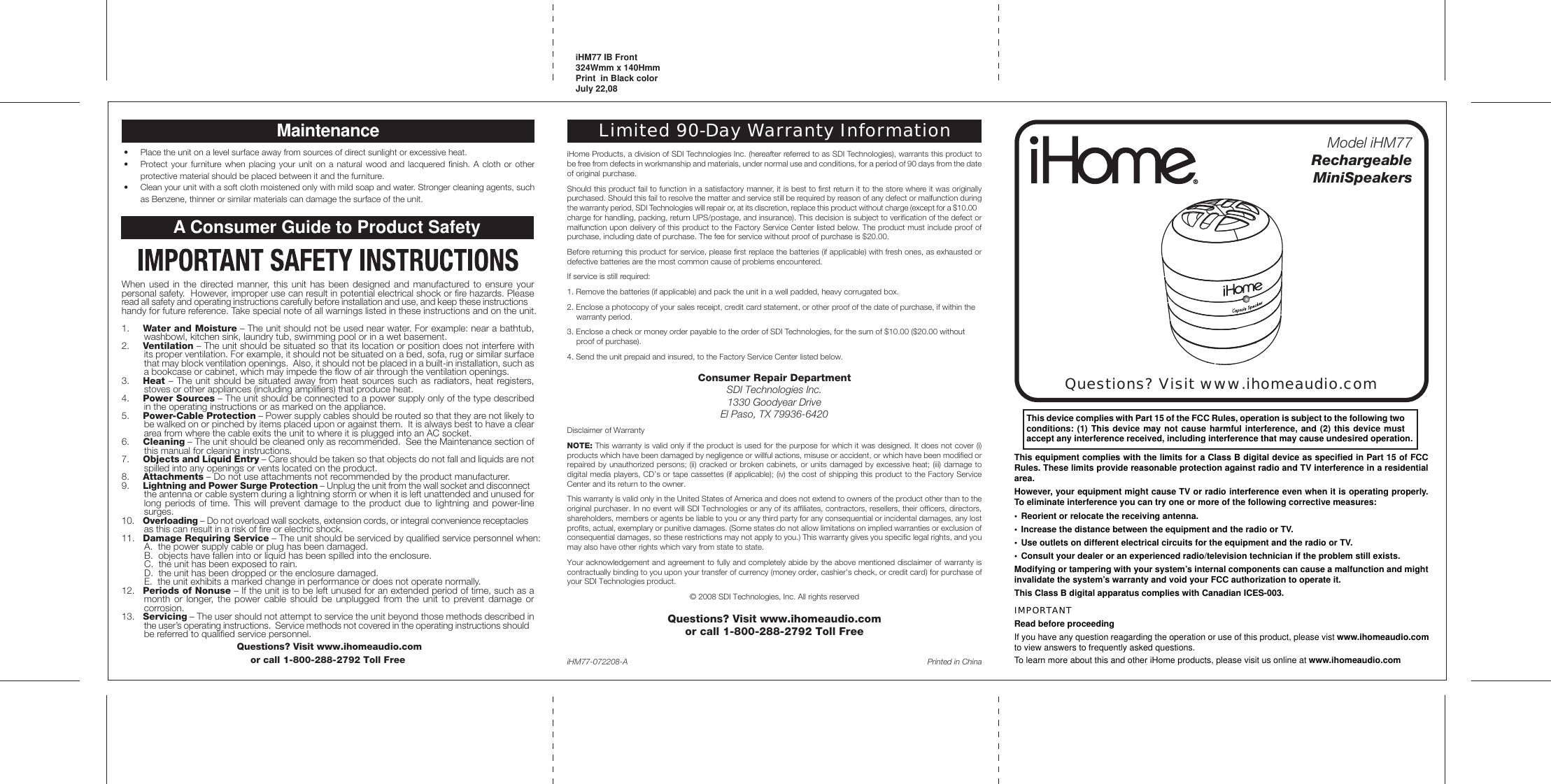 Page 1 of 5 - Ihome Ihome-Ihm77-Users-Manual-  Ihome-ihm77-users-manual
