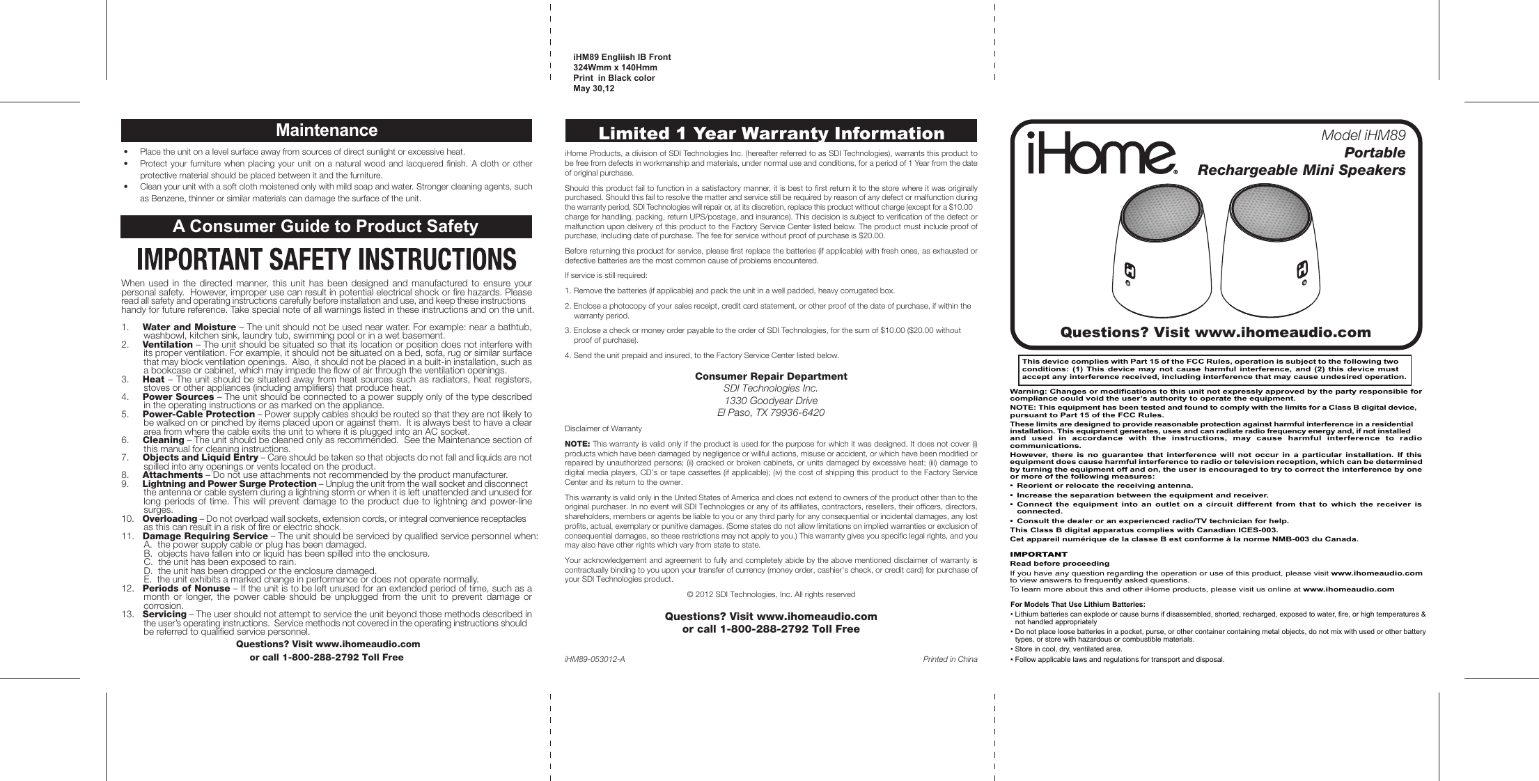 Page 1 of 2 - Ihome Ihome-Ihm89-Users-Manual-  Ihome-ihm89-users-manual