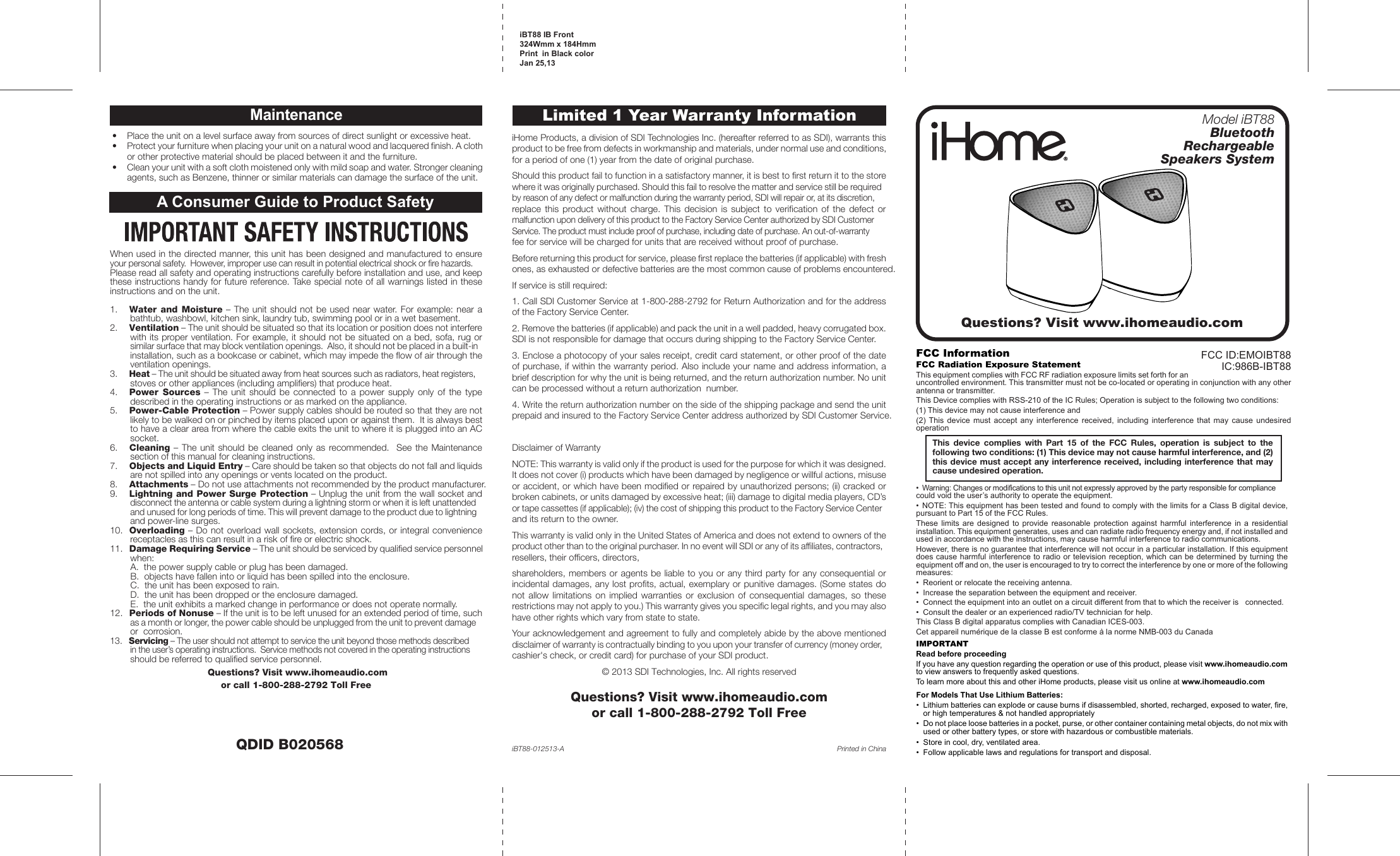 Page 1 of 2 - Ihome Ihome-Ihome-Users-Manual- IBT88 IB 012513  Ihome-ihome-users-manual