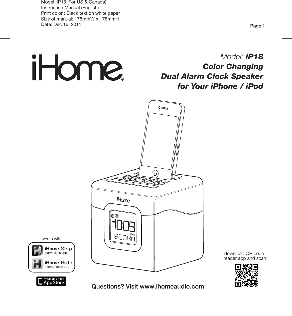 Page 1 of 12 - Ihome Ihome-Ip18-Users-Manual-  Ihome-ip18-users-manual