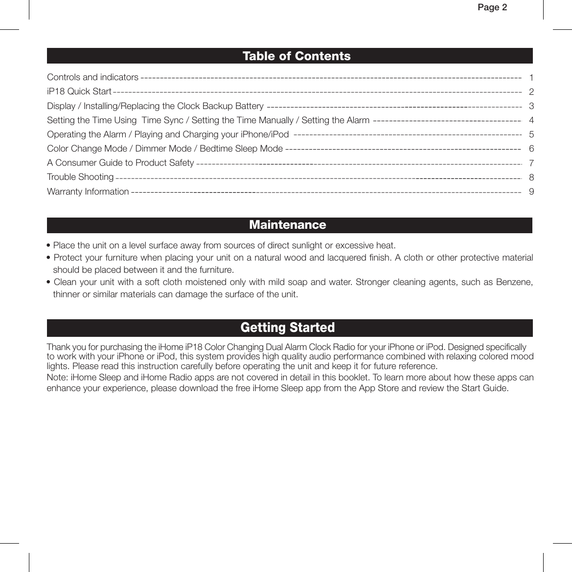Page 2 of 12 - Ihome Ihome-Ip18-Users-Manual-  Ihome-ip18-users-manual
