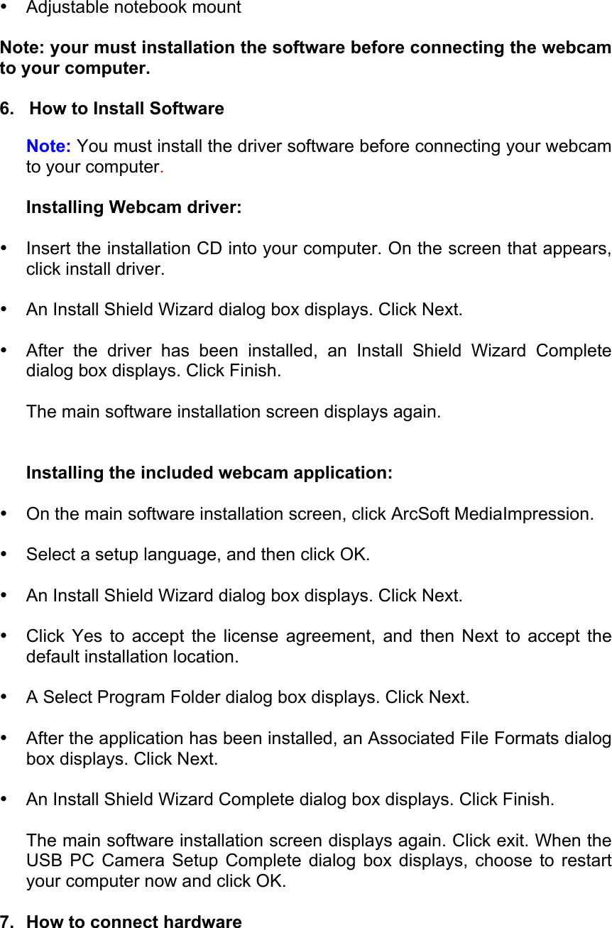 Page 3 of 7 - Ihome Ihome-Mylife-Ih-W310Ns-Users-Manual- MyLife Notebook Webcam 5.0 Megapixal  Ihome-mylife-ih-w310ns-users-manual
