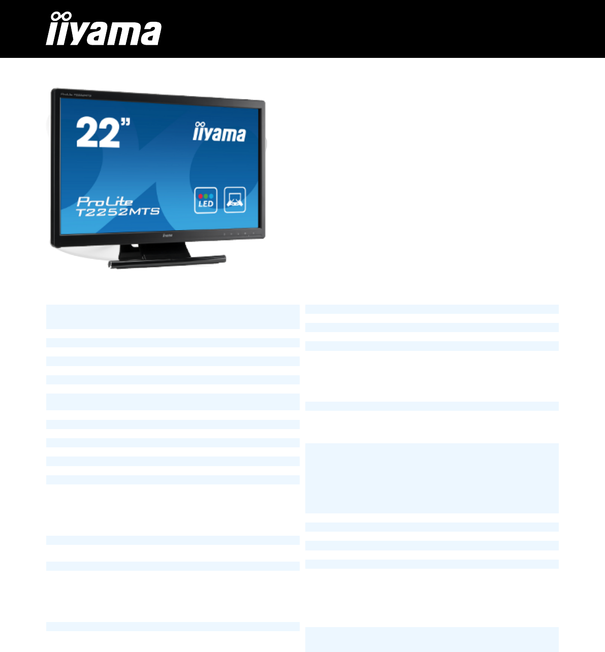 Iiyama Prolite T2252mts 1 21 5 Quick Start Guide Specification