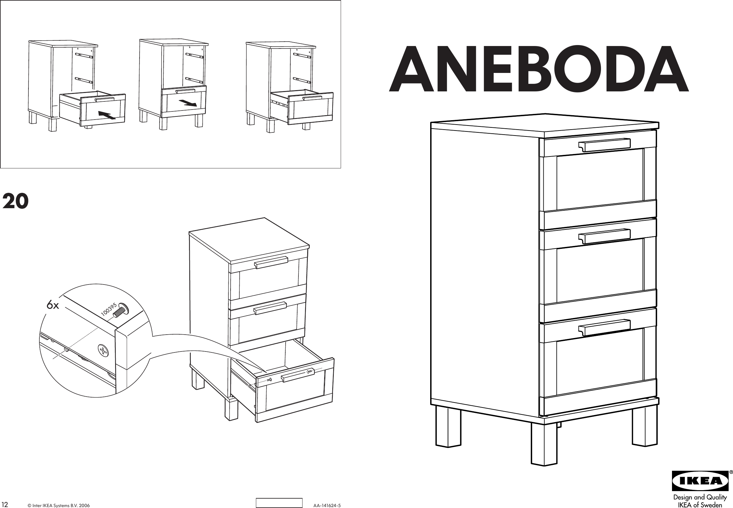 Page 1 of 6 - Ikea Ikea-Aneboda-Chest-3Draw-16X32-Wht-Assembly-Instruction