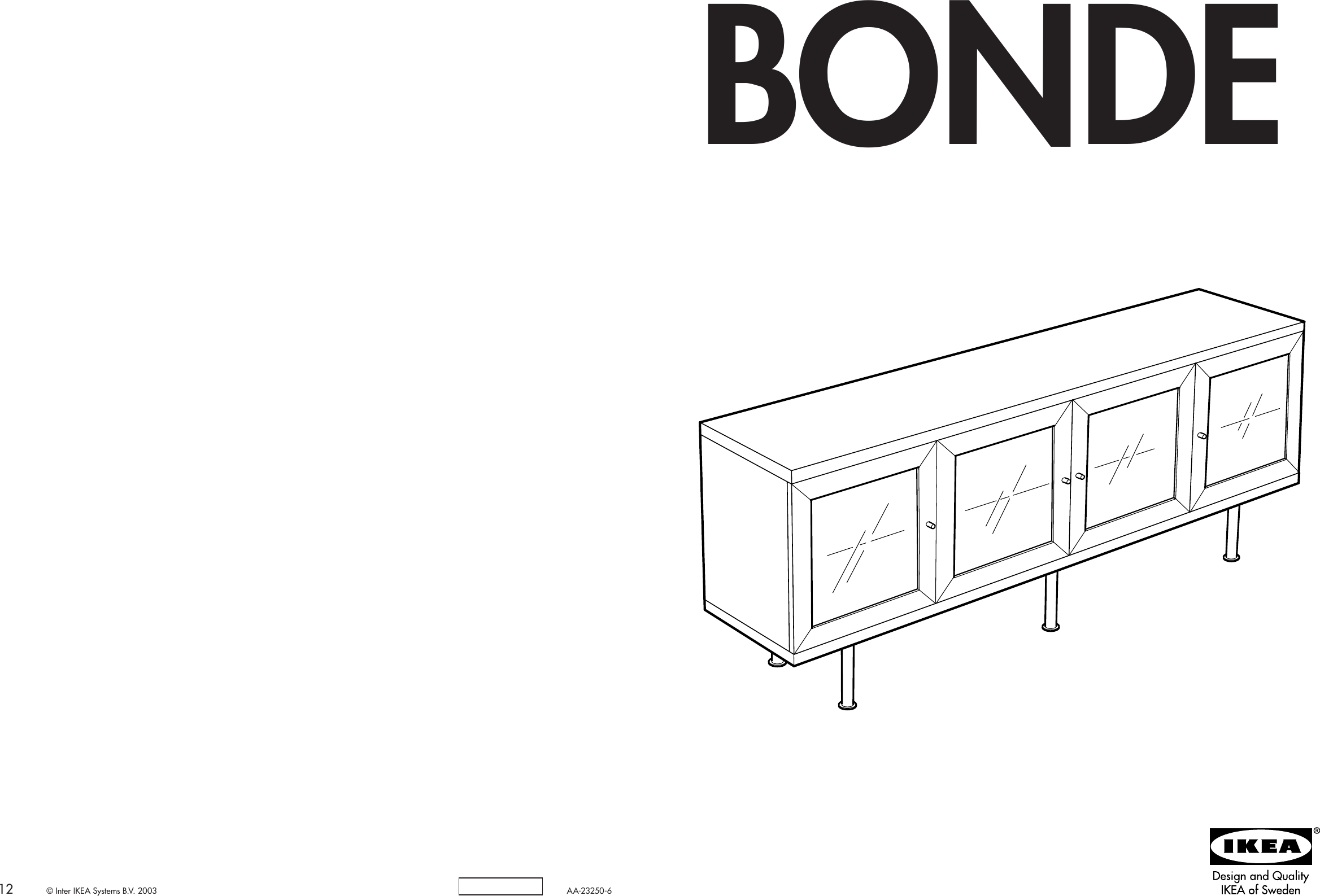 Page 1 of 6 - Ikea Ikea-Bonde-Sideboard-77X30-Assembly-Instruction