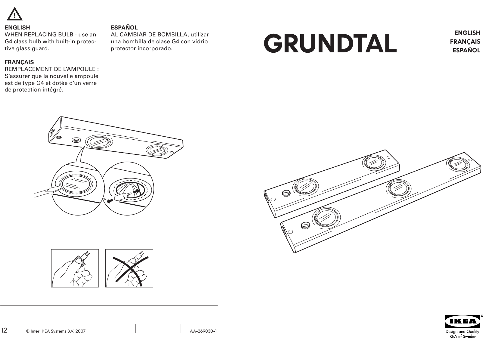 kast specificatie beginnen Ikea Grundtal Countertop Light Halogen 3X10W Assembly Instruction