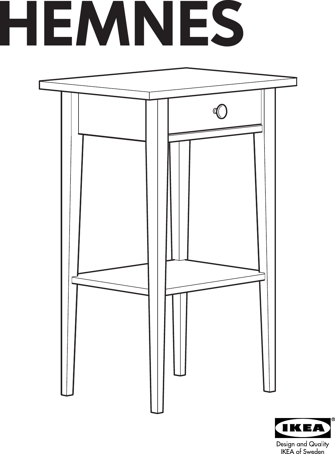 Page 1 of 12 - Ikea Ikea-Hemnes-Bedside-Table-18X14-Assembly-Instruction