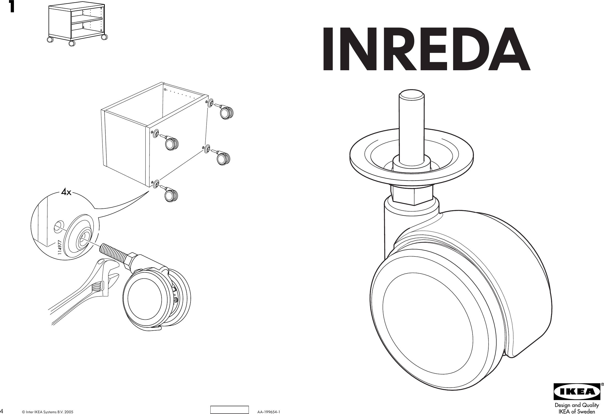 Page 1 of 2 - Ikea Ikea-Inreda-Casters-3-2Pk-Assembly-Instruction