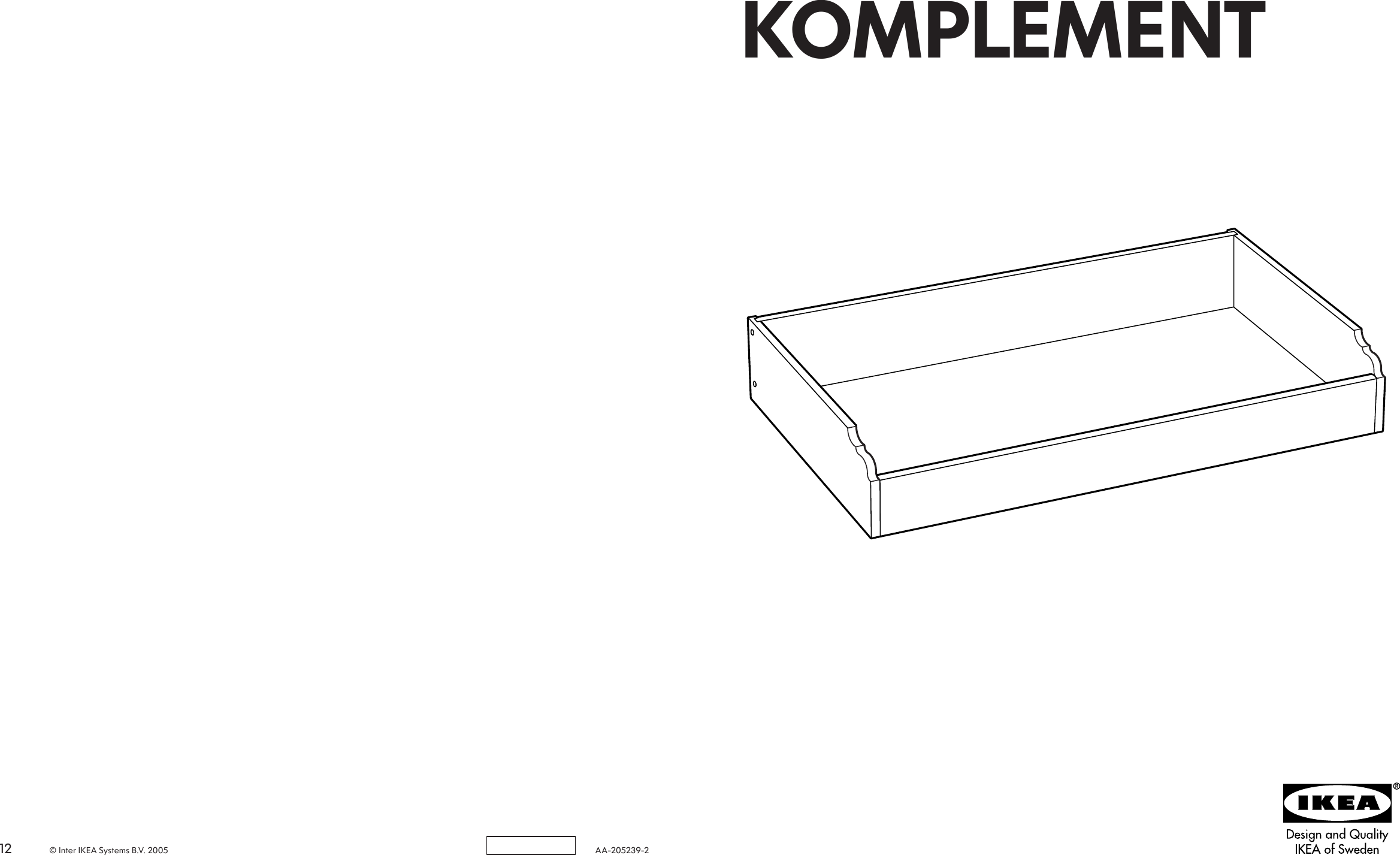 Page 1 of 6 - Ikea Ikea-Komplement-Drawer-39X23X6-Assembly-Instruction