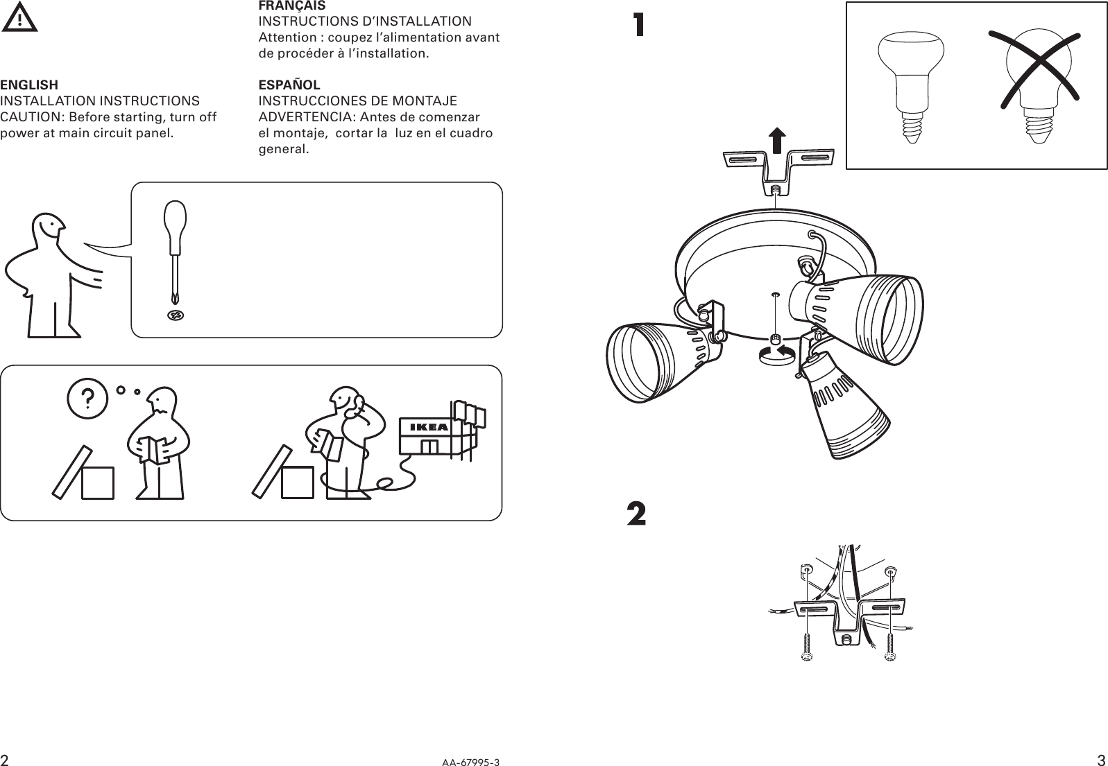 Ikea Kramare Triple Ceiling Light Assembly Instruction