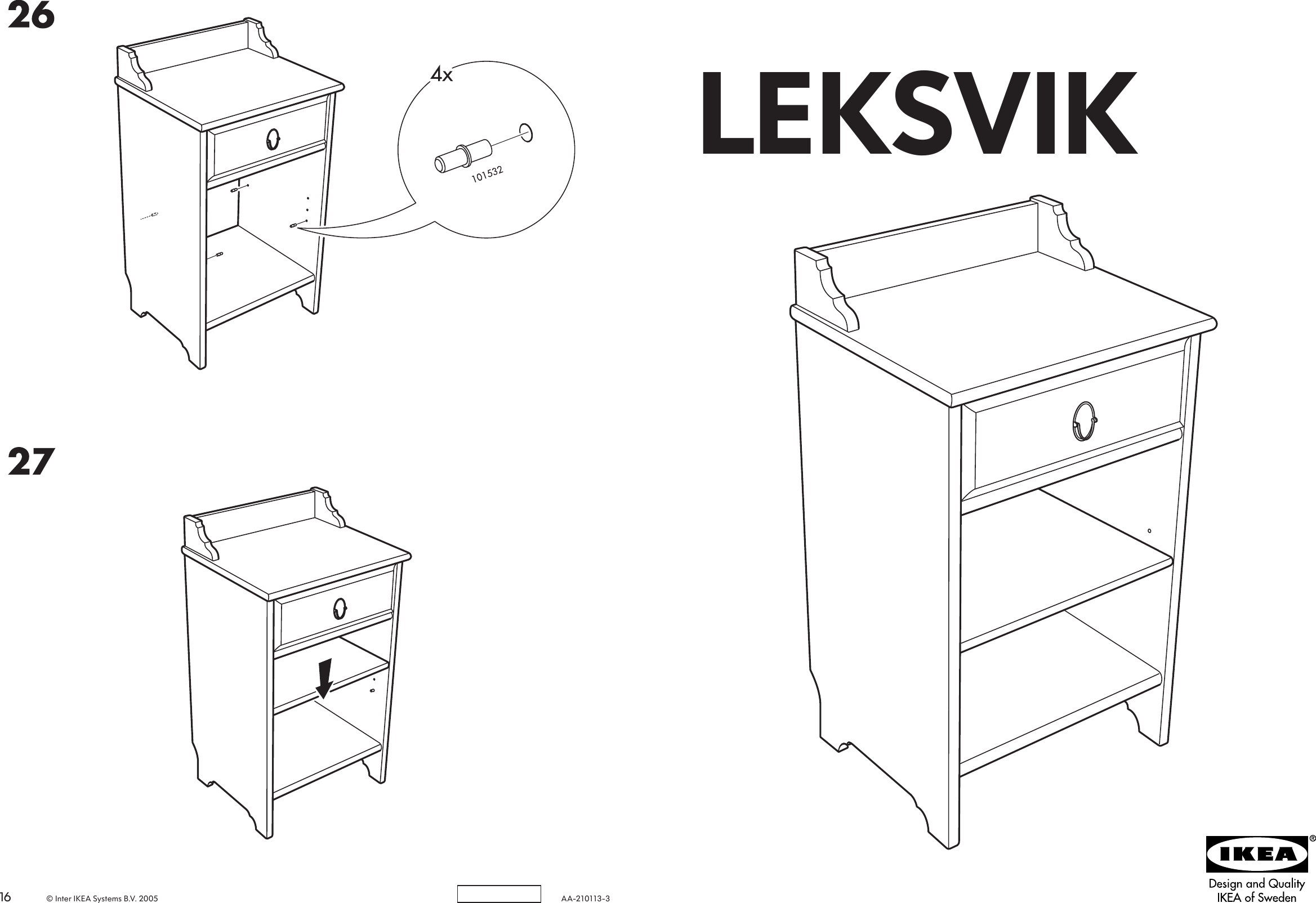 Page 1 of 8 - Ikea Ikea-Leksvik-Bedside-Table-16-1-8X13-Assembly-Instruction