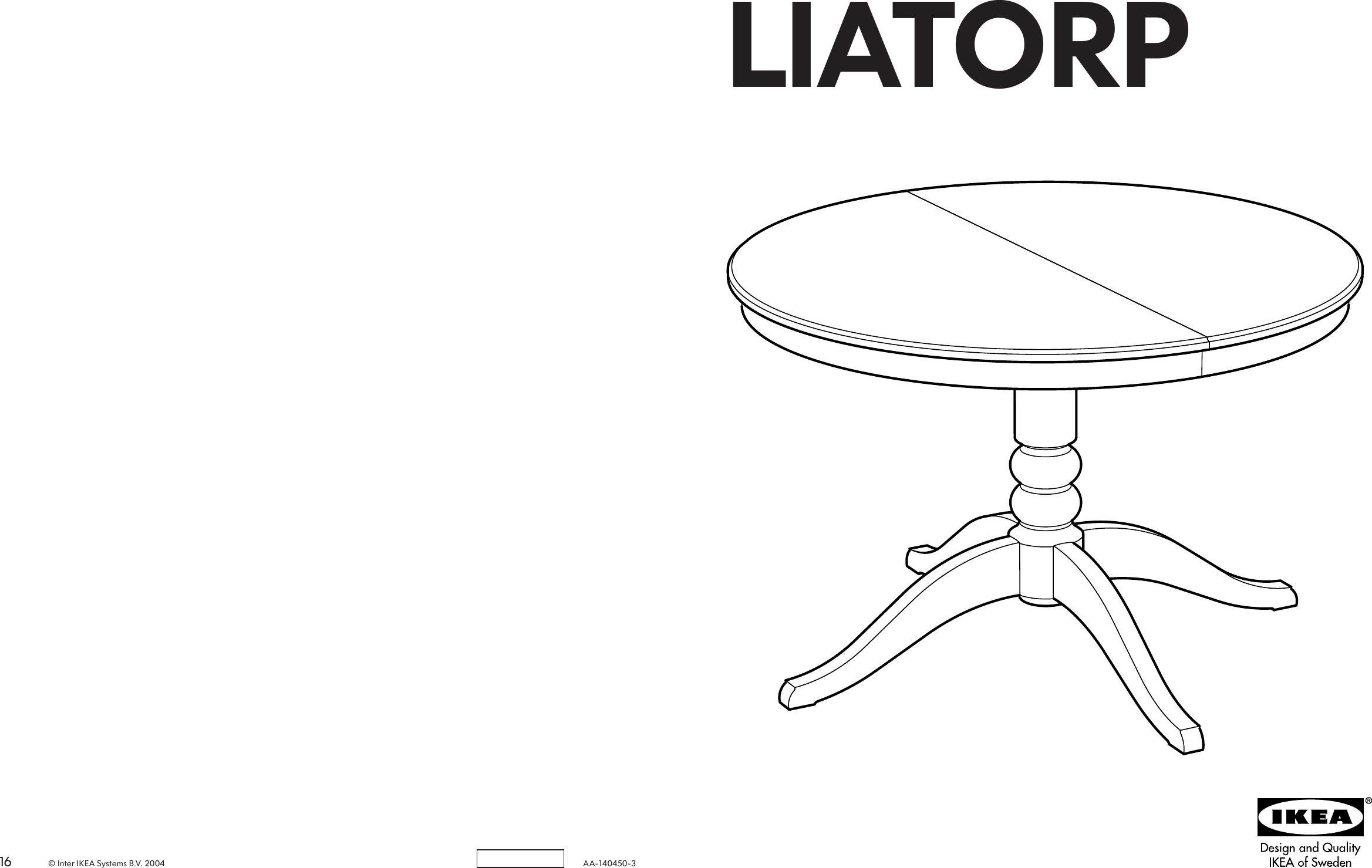 Page 1 of 8 - Ikea Ikea-Liatorp-Pedestal-Table-Round-43-61-Assembly-Instruction