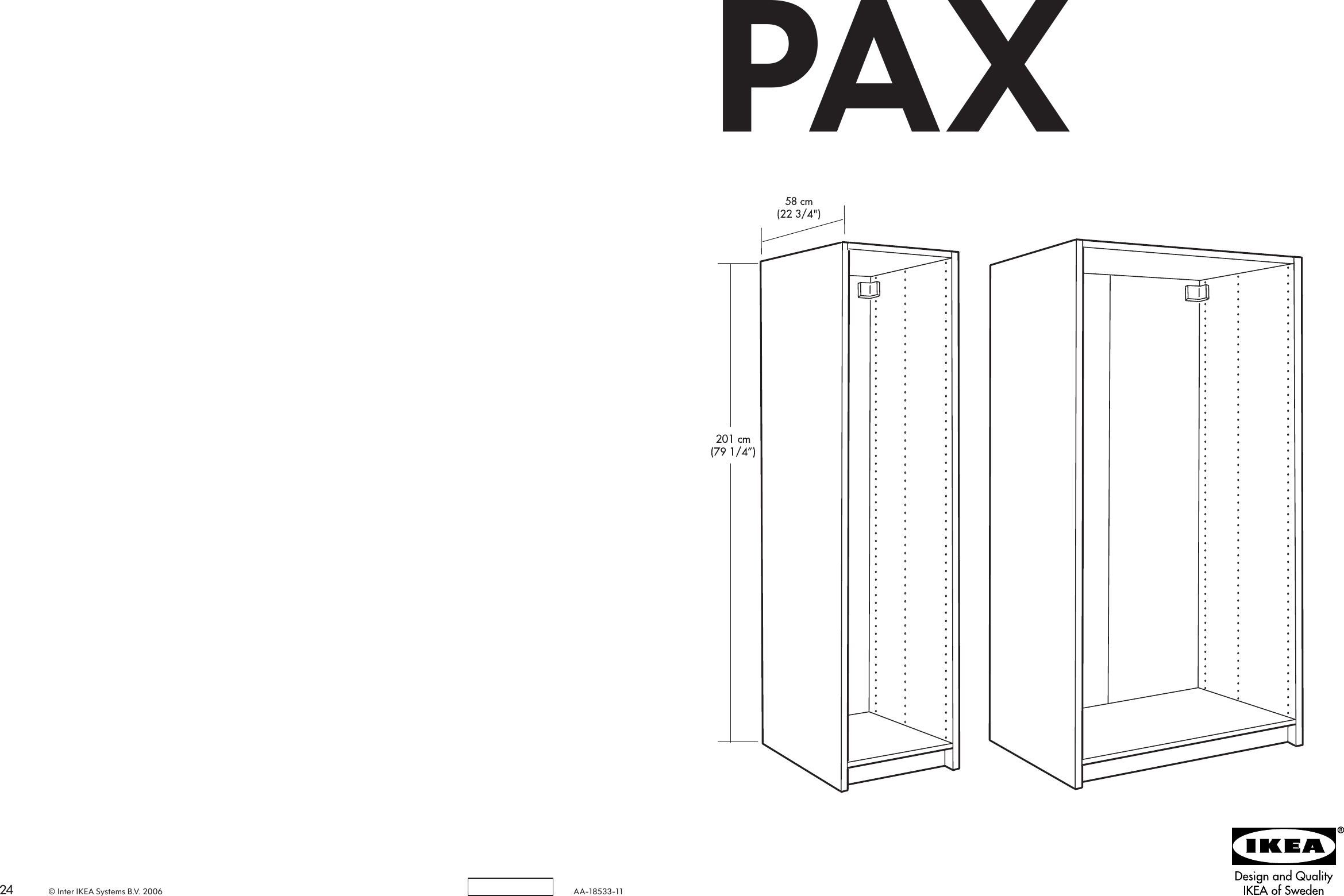 Page 1 of 12 - Ikea Ikea-Pax-Wardrobe-Frame-30X23X79-Assembly-Instruction