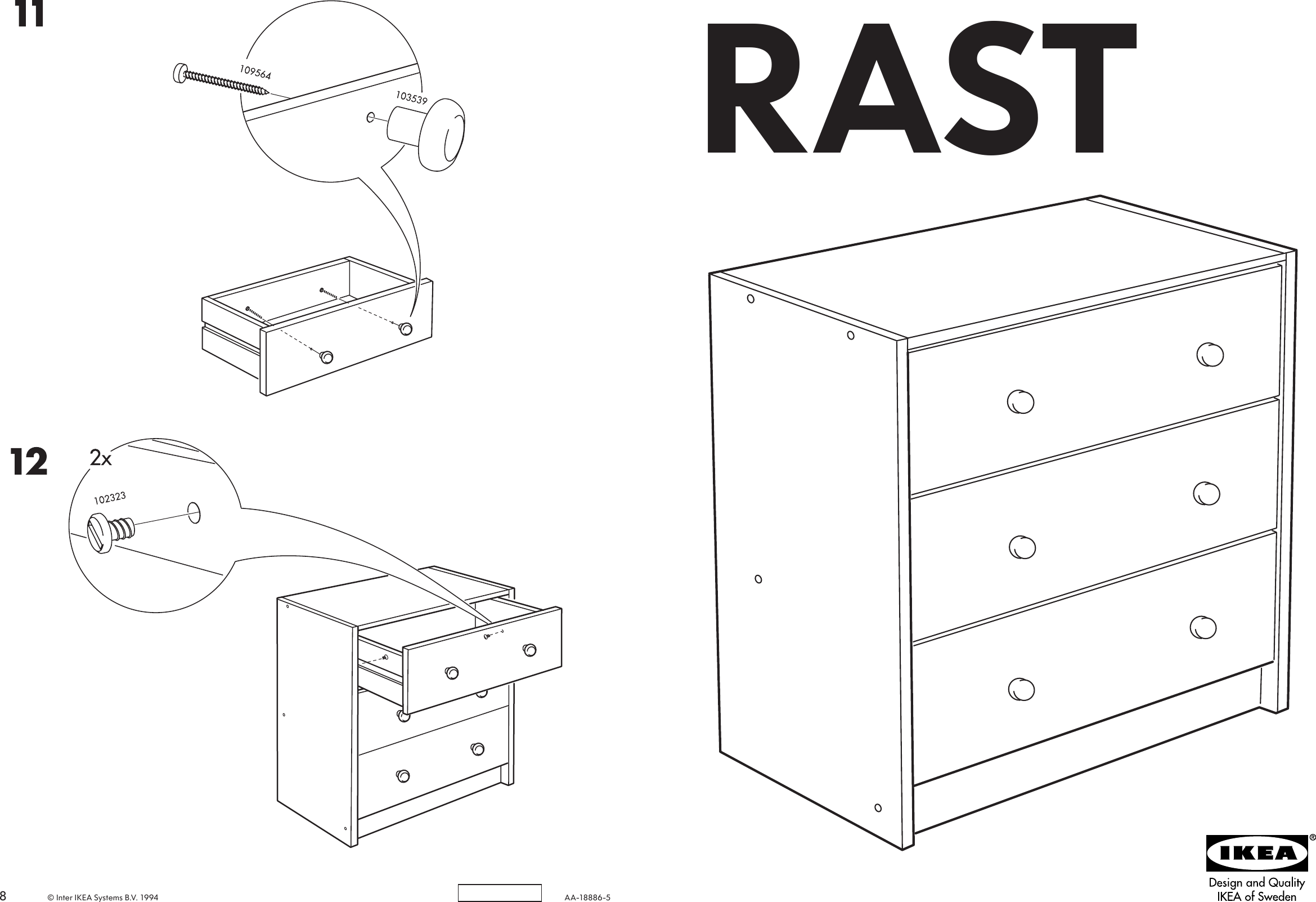 Ikea Rast Chest W 3drawers 24 3 8x27 1 2 Assembly Instruction