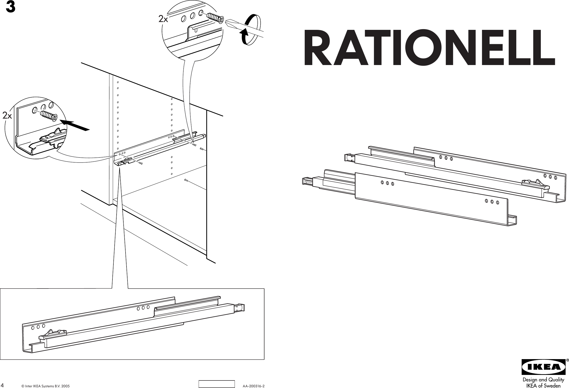 Page 1 of 2 - Ikea Ikea-Rationell-Drawer-Rail-2Pk-Assembly-Instruction