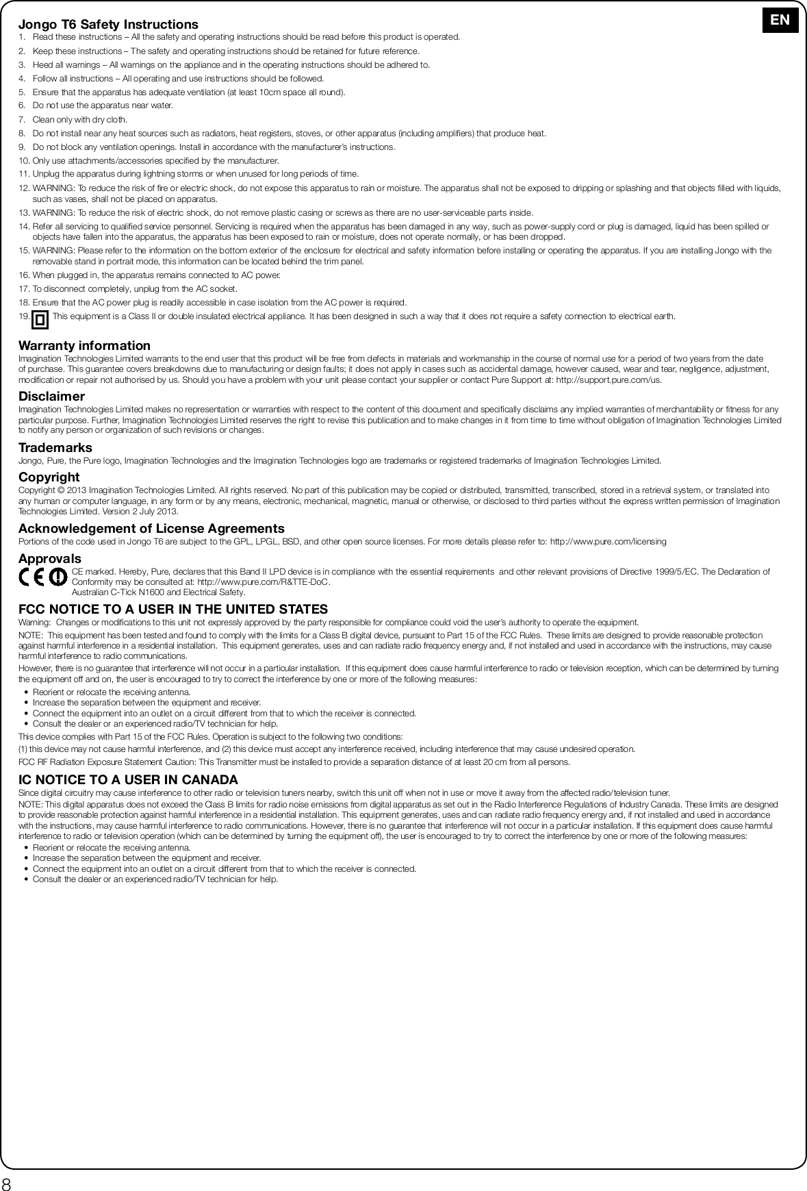 (9VUNV#C.#BHML[`#8UZ[Y\J[PVUZ-*" KWSV"fZWeW"[`efdgUf[a`e""9^^"fZW"eSXWfk"S`V"abWdSf[`Y"[`efdgUf[a`e"eZag^V"TW"dWSV"TWXadW"fZ[e"bdaVgUf"[e"abWdSfWV*.*" DWWb"fZWeW"[`efdgUf[a`e""MZW"eSXWfk"S`V"abWdSf[`Y"[`efdgUf[a`e"eZag^V"TW"dWfS[`WV"Xad"XgfgdW"dWXWdW`UW*/*" AWWV"S^^"iSd`[`Ye""9^^"iSd`[`Ye"a`"fZW"Sbb^[S`UW"S`V"[`"fZW"abWdSf[`Y"[`efdgUf[a`e"eZag^V"TW"SVZWdWV"fa*0*" ?a^^ai"S^^"[`efdgUf[a`e""9^^"abWdSf[`Y"S`V"geW"[`efdgUf[a`e"eZag^V"TW"Xa^^aiWV*1*" >`egdW"fZSf"fZW"SbbSdSfge"ZSe"SVWcgSfW"hW`f[^Sf[a`"%Sf"^WSef"-,U_"ebSUW"S^^"dag`V&amp;*2*" =a"`af"geW"fZW"SbbSdSfge"`WSd"iSfWd*3*" <^WS`"a`^k"i[fZ"Vdk"U^afZ*4*" =a"`af"[`efS^^"`WSd"S`k"ZWSf"eagdUWe"egUZ"Se"dSV[Sfade("ZWSf"dWY[efWde("efahWe("ad"afZWd"SbbSdSfge"%[`U^gV[`Y"S_b^[~Wde&amp;"fZSf"bdaVgUW"ZWSf*5*" =a"`af"T^aU]"S`k"hW`f[^Sf[a`"abW`[`Ye*"B`efS^^"[`"SUUadVS`UW"i[fZ"fZW"_S`gXSUfgdWde"[`efdgUf[a`e*-,*"H`^k"geW"SffSUZ_W`fe+SUUWeead[We"ebWU[~WV"Tk"fZW"_S`gXSUfgdWd*--*"N`b^gY"fZW"SbbSdSfge"Vgd[`Y"^[YZf`[`Y"efad_e"ad"iZW`"g`geWV"Xad"^a`Y"bWd[aVe"aX"f[_W*-.*"P9KGBG@6"Ma"dWVgUW"fZW"d[e]"aX"~dW"ad"W^WUfd[U"eZaU]("Va"`af"WjbaeW"fZ[e"SbbSdSfge"fa"dS[`"ad"_a[efgdW*"MZW"SbbSdSfge"eZS^^"`af"TW"WjbaeWV"fa"Vd[bb[`Y"ad"eb^SeZ[`Y"S`V"fZSf"aT\WUfe"~^^WV"i[fZ"^[cg[Ve(""" egUZ"Se"hSeWe("eZS^^"`af"TW"b^SUWV"a`"SbbSdSfge*-/*"P9KGBG@6"Ma"dWVgUW"fZW"d[e]"aX"W^WUfd[U"eZaU]("Va"`af"dW_ahW"b^Sef[U"USe[`Y"ad"eUdWie"Se"fZWdW"SdW"`a"geWd)eWdh[UWST^W"bSdfe"[`e[VW*-0*"KWXWd"S^^"eWdh[U[`Y"fa"cgS^[~WV"eWdh[UW"bWdea``W^*"LWdh[U[`Y"[e"dWcg[dWV"iZW`"fZW"SbbSdSfge"ZSe"TWW`"VS_SYWV"[`"S`k"iSk("egUZ"Se"baiWd)egbb^k"UadV"ad"b^gY"[e"VS_SYWV("^[cg[V"ZSe"TWW`"eb[^^WV"ad""" aT\WUfe"ZShW"XS^^W`"[`fa"fZW"SbbSdSfge("fZW"SbbSdSfge"ZSe"TWW`"WjbaeWV"fa"dS[`"ad"_a[efgdW("VaWe"`af"abWdSfW"`ad_S^^k("ad"ZSe"TWW`"VdabbWV*-1*"P9KGBG@6"I^WSeW"dWXWd"fa"fZW"[`Xad_Sf[a`"a`"fZW"Taffa_"WjfWd[ad"aX"fZW"W`U^aegdW"Xad"W^WUfd[US^"S`V"eSXWfk"[`Xad_Sf[a`"TWXadW"[`efS^^[`Y"ad"abWdSf[`Y"fZW"SbbSdSfge*"BX"kag"SdW"[`efS^^[`Y"Ca`Ya"i[fZ"fZW""" dW_ahST^W"efS`V"[`"badfdS[f"_aVW("fZ[e"[`Xad_Sf[a`"US`"TW"^aUSfWV"TWZ[`V"fZW"fd[_"bS`W^*-2*"PZW`"b^gYYWV"[`("fZW"SbbSdSfge"dW_S[`e"Ua``WUfWV"fa"9<"baiWd*-3*"Ma"V[eUa``WUf"Ua_b^WfW^k("g`b^gY"Xda_"fZW"9<"eaU]Wf*-4*">`egdW"fZSf"fZW"9<"baiWd"b^gY"[e"dWSV[^k"SUUWee[T^W"[`"USeW"[ea^Sf[a`"Xda_"fZW"9<"baiWd"[e"dWcg[dWV*-5*" MZ[e"Wcg[b_W`f"[e"S"<^See"BB"ad"VagT^W"[`eg^SfWV"W^WUfd[US^"Sbb^[S`UW*"Bf"ZSe"TWW`"VWe[Y`WV"[`"egUZ"S"iSk"fZSf"[f"VaWe"`af"dWcg[dW"S"eSXWfk"Ua``WUf[a`"fa"W^WUfd[US^"WSdfZ*FHYYHU[`#PUMVYTH[PVUB_SY[`Sf[a`"MWUZ`a^aY[We"E[_[fWV"iSddS`fe"fa"fZW"W`V"geWd"fZSf"fZ[e"bdaVgUf"i[^^"TW"XdWW"Xda_"VWXWUfe"[`"_SfWd[S^e"S`V"iad]_S`eZ[b"[`"fZW"UagdeW"aX"`ad_S^"geW"Xad"S"bWd[aV"aX"fia"kWSde"Xda_"fZW"VSfW"aX"bgdUZSeW*"MZ[e"YgSdS`fWW"UahWde"TdWS]Vai`e"VgW"fa"_S`gXSUfgd[`Y"ad"VWe[Y`"XSg^fe7"[f"VaWe"`af"Sbb^k"[`"USeWe"egUZ"Se"SUU[VW`fS^"VS_SYW("ZaiWhWd"USgeWV("iWSd"S`V"fWSd("`WY^[YW`UW("SV\gef_W`f("_aV[~USf[a`"ad"dWbS[d"`af"SgfZad[eWV"Tk"ge*"LZag^V"kag"ZShW"S"bdaT^W_"i[fZ"kagd"g`[f"b^WSeW"Ua`fSUf"kagd"egbb^[Wd"ad"Ua`fSUf"IgdW"Lgbbadf"Sf6"Zffb6++egbbadf*bgdW*Ua_+ge*3PZJSHPTLYB_SY[`Sf[a`"MWUZ`a^aY[We"E[_[fWV"_S]We"`a"dWbdWeW`fSf[a`"ad"iSddS`f[We"i[fZ"dWebWUf"fa"fZW"Ua`fW`f"aX"fZ[e"VaUg_W`f"S`V"ebWU[~US^^k"V[eU^S[_e"S`k"[_b^[WV"iSddS`f[We"aX"_WdUZS`fST[^[fk"ad"~f`Wee"Xad"S`k"bSdf[Ug^Sd"bgdbaeW*"?gdfZWd("B_SY[`Sf[a`"MWUZ`a^aY[We"E[_[fWV"dWeWdhWe"fZW"d[YZf"fa"dWh[eW"fZ[e"bgT^[USf[a`"S`V"fa"_S]W"UZS`YWe"[`"[f"Xda_"f[_W"fa"f[_W"i[fZagf"aT^[YSf[a`"aX"B_SY[`Sf[a`"MWUZ`a^aY[We"E[_[fWV"fa"`af[Xk"S`k"bWdea`"ad"adYS`[lSf[a`"aX"egUZ"dWh[e[a`e"ad"UZS`YWe*CYHKLTHYRZCa`Ya("IgdW("fZW"IgdW"^aYa("B_SY[`Sf[a`"MWUZ`a^aY[We"S`V"fZW"B_SY[`Sf[a`"MWUZ`a^aY[We"^aYa"SdW"fdSVW_Sd]e"ad"dWY[efWdWV"fdSVW_Sd]e"aX"B_SY[`Sf[a`"MWUZ`a^aY[We"E[_[fWV*"2VW`YPNO[<abkd[YZf"".,-/"B_SY[`Sf[a`"MWUZ`a^aY[We"E[_[fWV*"9^^"d[YZfe"dWeWdhWV*"Ga"bSdf"aX"fZ[e"bgT^[USf[a`"_Sk"TW"Uab[WV"ad"V[efd[TgfWV("fdS`e_[ffWV("fdS`eUd[TWV("efadWV"[`"S"dWfd[WhS^"ekefW_("ad"fdS`e^SfWV"[`fa"S`k"Zg_S`"ad"Ua_bgfWd"^S`YgSYW("[`"S`k"Xad_"ad"Tk"S`k"_WS`e("W^WUfda`[U("_WUZS`[US^("_SY`Wf[U("_S`gS^"ad"afZWdi[eW("ad"V[eU^aeWV"fa"fZ[dV"bSdf[We"i[fZagf"fZW"WjbdWee"id[ffW`"bWd_[ee[a`"aX"B_SY[`Sf[a`"MWUZ`a^aY[We"E[_[fWV*"OWde[a`"."Cg^k".,-/*0JRUV^SLKNLTLU[#VM#<PJLUZL#0NYLLTLU[ZIadf[a`e"aX"fZW"UaVW"geWV"[`"Ca`Ya"M2"SdW"egT\WUf"fa"fZW"@IE("EI@E(";L=("S`V"afZWd"abW`"eagdUW"^[UW`eWe*"?ad"_adW"VWfS[^e"b^WSeW"dWXWd"fa6"Zffb6++iii*bgdW*Ua_+^[UW`e[`Y0WWYV]HSZ<>"_Sd]WV*"AWdWTk("IgdW("VWU^SdWe"fZSf"fZ[e";S`V"BB"EI="VWh[UW"[e"[`"Ua_b^[S`UW"i[fZ"fZW"WeeW`f[S^"dWcg[dW_W`fe""S`V"afZWd"dW^WhS`f"bdah[e[a`e"aX"=[dWUf[hW"-555+1+><*"MZW"=WU^SdSf[a`"aX"<a`Xad_[fk"_Sk"TW"Ua`eg^fWV"Sf6"Zffb6++iii*bgdW*Ua_+K$MM>)=a<*9gefdS^[S`"<)M[U]"G-2,,"S`V">^WUfd[US^"LSXWfk*522#>?C824#C?#0#DB4A#8>#C74#D>8C43#BC0C4BPSd`[`Y6""<ZS`YWe"ad"_aV[~USf[a`e"fa"fZ[e"g`[f"`af"WjbdWee^k"SbbdahWV"Tk"fZW"bSdfk"dWeba`e[T^W"Xad"Ua_b^[S`UW"Uag^V"ha[V"fZW"geWde"SgfZad[fk"fa"abWdSfW"fZW"Wcg[b_W`f*GHM>6""MZ[e"Wcg[b_W`f"ZSe"TWW`"fWefWV"S`V"Xag`V"fa"Ua_b^k"i[fZ"fZW"^[_[fe"Xad"S"<^See";"V[Y[fS^"VWh[UW("bgdegS`f"fa"ISdf"-1"aX"fZW"?<<"Kg^We*""MZWeW"^[_[fe"SdW"VWe[Y`WV"fa"bdah[VW"dWSea`ST^W"bdafWUf[a`"SYS[`ef"ZSd_Xg^"[`fWdXWdW`UW"[`"S"dWe[VW`f[S^"[`efS^^Sf[a`*""MZ[e"Wcg[b_W`f"YW`WdSfWe("geWe"S`V"US`"dSV[SfW"dSV[a"XdWcgW`Uk"W`WdYk"S`V("[X"`af"[`efS^^WV"S`V"geWV"[`"SUUadVS`UW"i[fZ"fZW"[`efdgUf[a`e("_Sk"USgeW"ZSd_Xg^"[`fWdXWdW`UW"fa"dSV[a"Ua__g`[USf[a`e*AaiWhWd("fZWdW"[e"`a"YgSdS`fWW"fZSf"[`fWdXWdW`UW"i[^^"`af"aUUgd"[`"S"bSdf[Ug^Sd"[`efS^^Sf[a`*""BX"fZ[e"Wcg[b_W`f"VaWe"USgeW"ZSd_Xg^"[`fWdXWdW`UW"fa"dSV[a"ad"fW^Wh[e[a`"dWUWbf[a`("iZ[UZ"US`"TW"VWfWd_[`WV"Tk"fgd`[`Y"fZW"Wcg[b_W`f"aXX"S`V"a`("fZW"geWd"[e"W`UagdSYWV"fa"fdk"fa"UaddWUf"fZW"[`fWdXWdW`UW"Tk"a`W"ad"_adW"aX"fZW"Xa^^ai[`Y"_WSegdWe6""KWad[W`f"ad"dW^aUSfW"fZW"dWUW[h[`Y"S`fW``S*"B`UdWSeW"fZW"eWbSdSf[a`"TWfiWW`"fZW"Wcg[b_W`f"S`V"dWUW[hWd*"<a``WUf"fZW"Wcg[b_W`f"[`fa"S`"agf^Wf"a`"S"U[dUg[f"V[XXWdW`f"Xda_"fZSf"fa"iZ[UZ"fZW"dWUW[hWd"[e"Ua``WUfWV*"<a`eg^f"fZW"VWS^Wd"ad"S`"WjbWd[W`UWV"dSV[a+MO"fWUZ`[U[S`"Xad"ZW^b*MZ[e"VWh[UW"Ua_b^[We"i[fZ"ISdf"-1"aX"fZW"?<<"Kg^We*"HbWdSf[a`"[e"egT\WUf"fa"fZW"Xa^^ai[`Y"fia"Ua`V[f[a`e6""%-&amp;"fZ[e"VWh[UW"_Sk"`af"USgeW"ZSd_Xg^"[`fWdXWdW`UW("S`V"%.&amp;"fZ[e"VWh[UW"_gef"SUUWbf"S`k"[`fWdXWdW`UW"dWUW[hWV("[`U^gV[`Y"[`fWdXWdW`UW"fZSf"_Sk"USgeW"g`VWe[dWV"abWdSf[a`*?<<"K?"KSV[Sf[a`">jbaegdW"LfSfW_W`f"<Sgf[a`6"MZ[e"MdS`e_[ffWd"_gef"TW"[`efS^^WV"fa"bdah[VW"S"eWbSdSf[a`"V[efS`UW"aX"Sf"^WSef".,"U_"Xda_"S^^"bWdea`e*82#>?C824#C?#0#DB4A#8>#20>030L[`UW"V[Y[fS^"U[dUg[fdk"_Sk"USgeW"[`fWdXWdW`UW"fa"afZWd"dSV[a"ad"fW^Wh[e[a`"fg`Wde"`WSdTk("ei[fUZ"fZ[e"g`[f"aXX"iZW`"`af"[`"geW"ad"_ahW"[f"SiSk"Xda_"fZW"SXXWUfWV"dSV[a+fW^Wh[e[a`"fg`Wd*GHM>6"MZ[e"V[Y[fS^"SbbSdSfge"VaWe"`af"WjUWWV"fZW"<^See";"^[_[fe"Xad"dSV[a"`a[eW"W_[ee[a`e"Xda_"V[Y[fS^"SbbSdSfge"Se"eWf"agf"[`"fZW"KSV[a"B`fWdXWdW`UW"KWYg^Sf[a`e"aX"B`Vgefdk"<S`SVS*"MZWeW"^[_[fe"SdW"VWe[Y`WV"fa"bdah[VW"dWSea`ST^W"bdafWUf[a`"SYS[`ef"ZSd_Xg^"[`fWdXWdW`UW"[`"S"dWe[VW`f[S^"[`efS^^Sf[a`*"MZ[e"Wcg[b_W`f"YW`WdSfWe("geWe"S`V"US`"dSV[SfW"dSV[a"XdWcgW`Uk"W`WdYk"S`V("[X"`af"[`efS^^WV"S`V"geWV"[`"SUUadVS`UW"i[fZ"fZW"[`efdgUf[a`e("_Sk"USgeW"ZSd_Xg^"[`fWdXWdW`UW"fa"dSV[a"Ua__g`[USf[a`e*"AaiWhWd("fZWdW"[e"`a"YgSdS`fWW"fZSf"[`fWdXWdW`UW"i[^^"`af"aUUgd"[`"S"bSdf[Ug^Sd"[`efS^^Sf[a`*"BX"fZ[e"Wcg[b_W`f"VaWe"USgeW"ZSd_Xg^"[`fWdXWdW`UW"fa"dSV[a"ad"fW^Wh[e[a`"abWdSf[a`"%iZ[UZ"US`"TW"VWfWd_[`WV"Tk"fgd`[`Y"fZW"Wcg[b_W`f"aXX&amp;("fZW"geWd"[e"W`UagdSYWV"fa"fdk"fa"UaddWUf"fZW"[`fWdXWdW`UW"Tk"a`W"ad"_adW"aX"fZW"Xa^^ai[`Y"_WSegdWe6"KWad[W`f"ad"dW^aUSfW"fZW"dWUW[h[`Y"S`fW``S*"B`UdWSeW"fZW"eWbSdSf[a`"TWfiWW`"fZW"Wcg[b_W`f"S`V"dWUW[hWd*"<a``WUf"fZW"Wcg[b_W`f"[`fa"S`"agf^Wf"a`"S"U[dUg[f"V[XXWdW`f"Xda_"fZSf"fa"iZ[UZ"fZW"dWUW[hWd"[e"Ua``WUfWV*"<a`eg^f"fZW"VWS^Wd"ad"S`"WjbWd[W`UWV"dSV[a+MO"fWUZ`[U[S`"Xad"ZW^b*4>