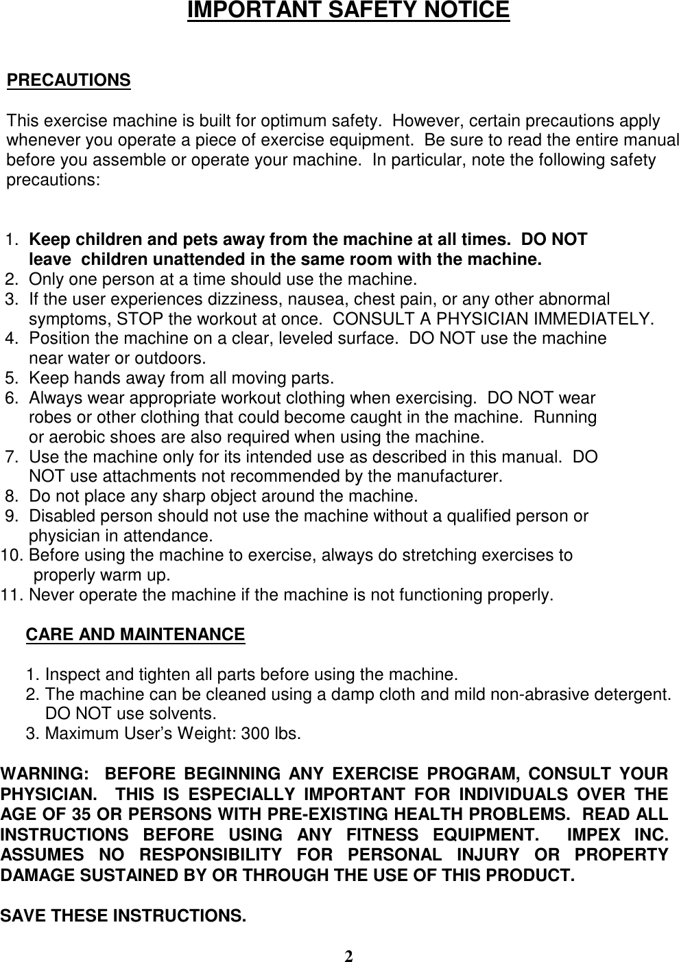 Page 3 of 12 - Impex-Fitness Impex-Fitness-Apex-Tc-2210-Users-Manual- PARTS LIST  Impex-fitness-apex-tc-2210-users-manual