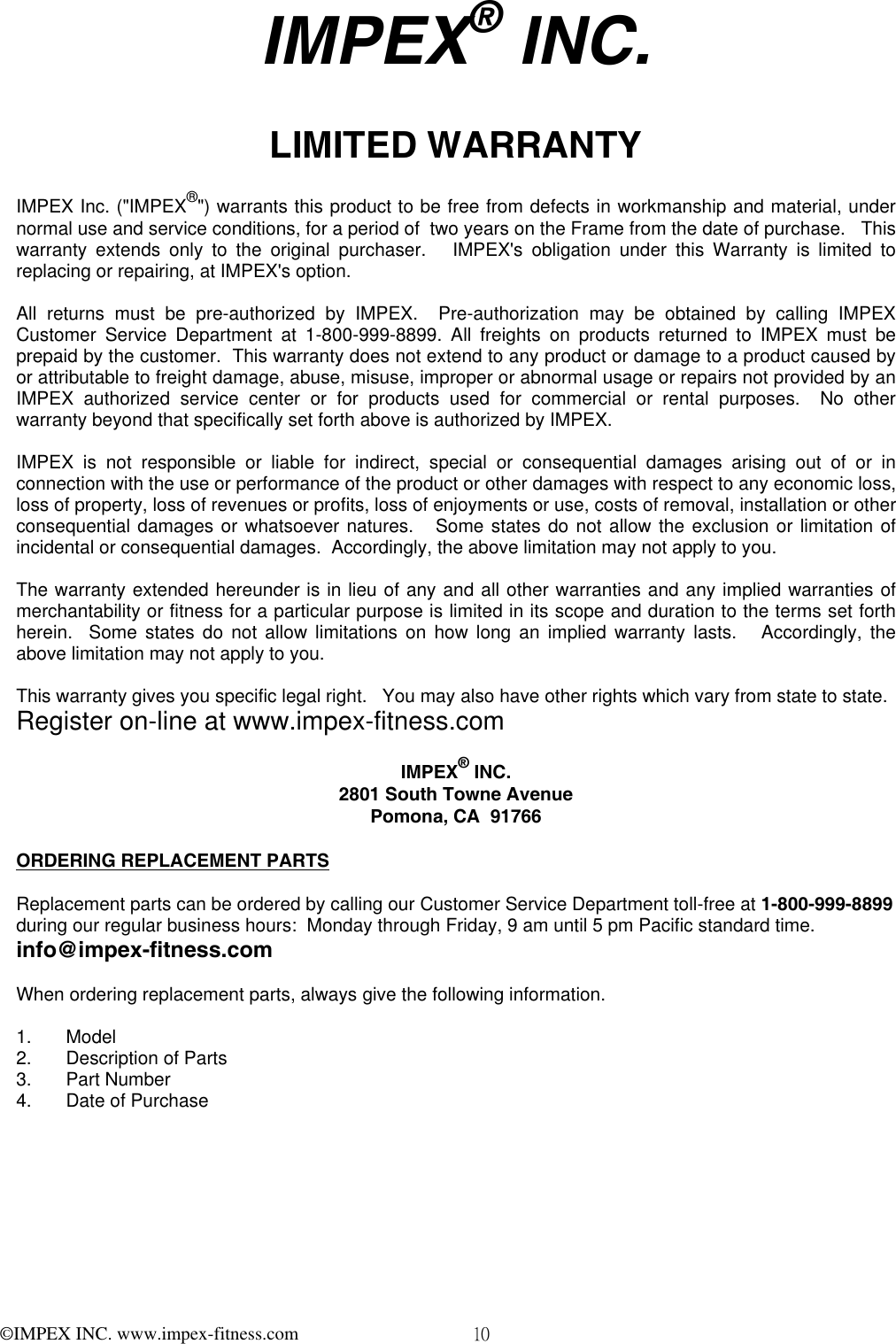 Page 11 of 11 - Impex-Fitness Impex-Fitness-Mkb-2081-Owners-Manual- PARTS LIST  Impex-fitness-mkb-2081-owners-manual