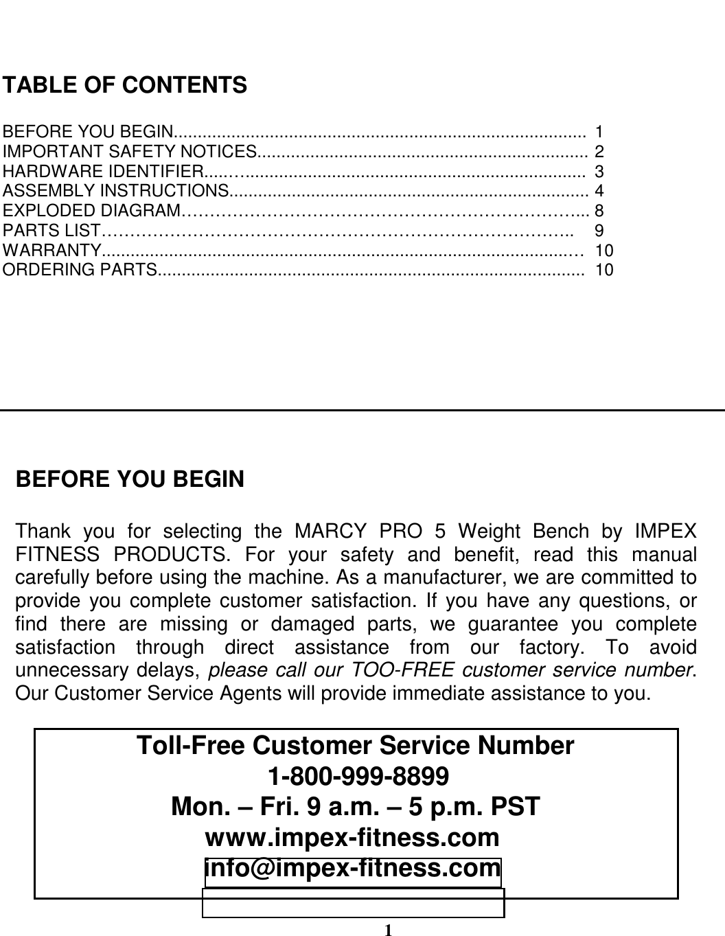 Page 2 of 11 - Impex-Fitness Impex-Fitness-Mwb-Pro5-Owners-Manual- PARTS LIST  Impex-fitness-mwb-pro5-owners-manual