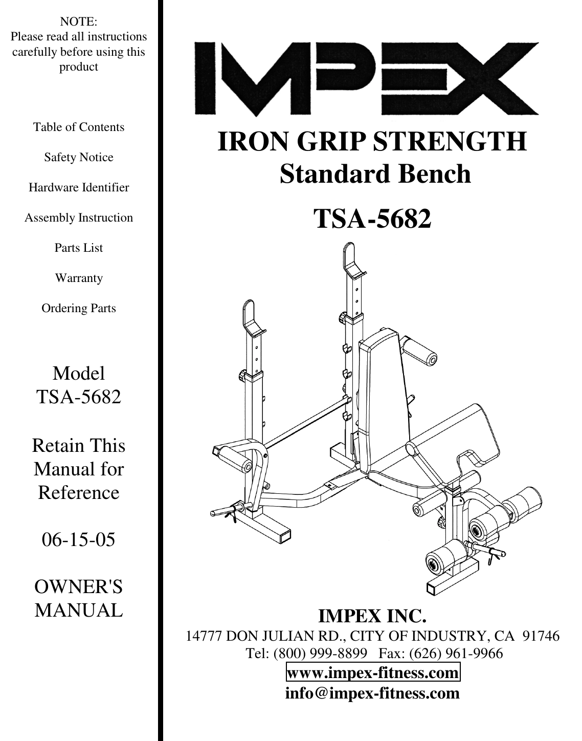 impex-fitness-tsa-5682-users-manual-parts-list