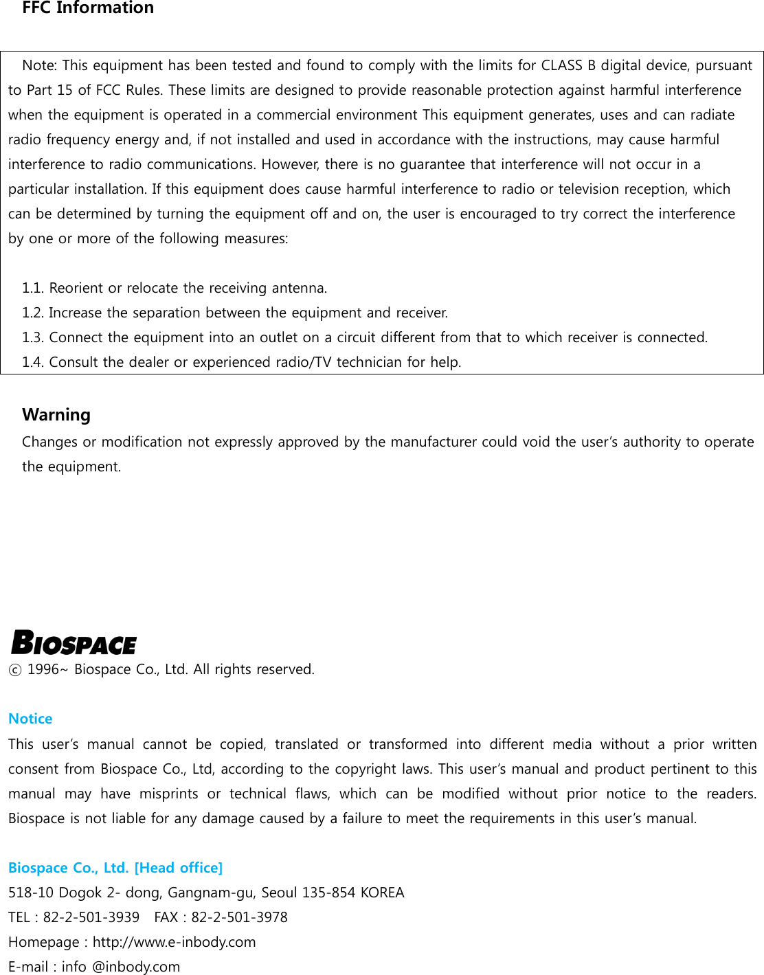 Page 6 of InBody BS-RFIDREADER Low Power Communication Device User Manual  RFID Reader                  120330 REV2 