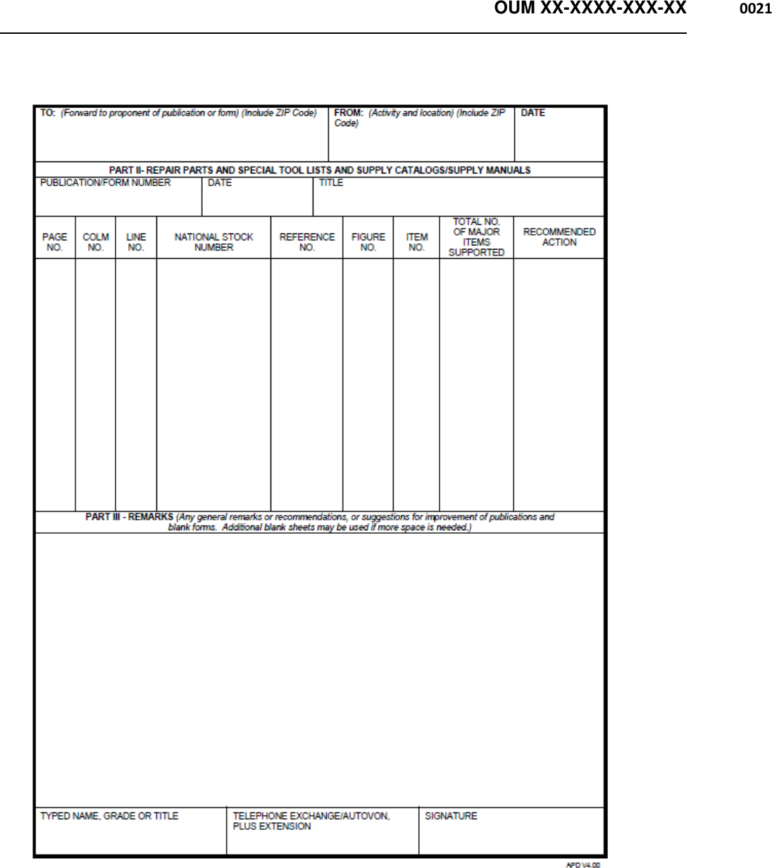   OUM XX-XXXX-XXX-XX  0021     